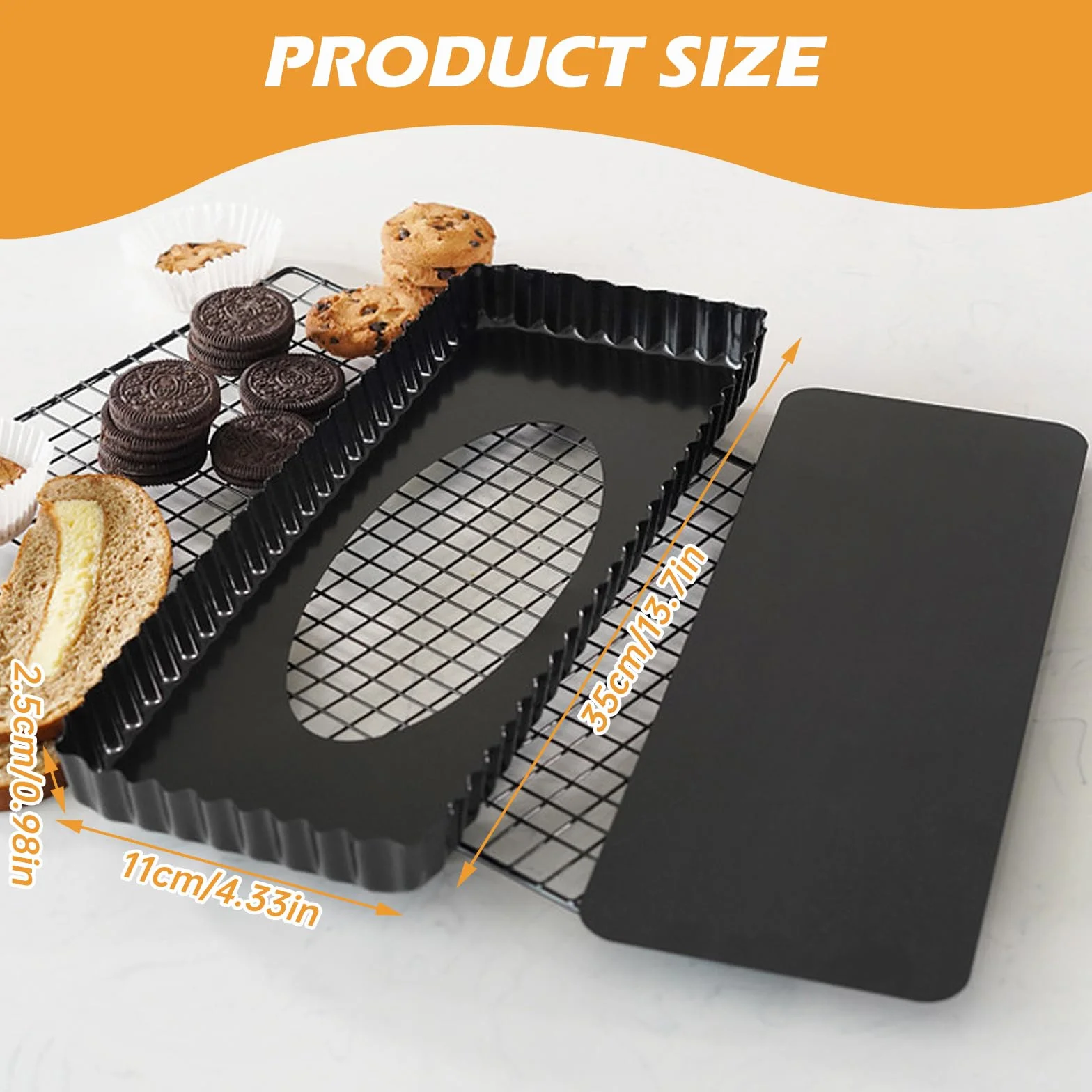 2 sztuki foremek do tarty z wyjmowanym dnem, powłoka zapobiegająca przywieraniu, forma do quiche 35 × 11 cm, prostokątna forma do tarty, forma do quiche z powłoką z falistym brzegiem do