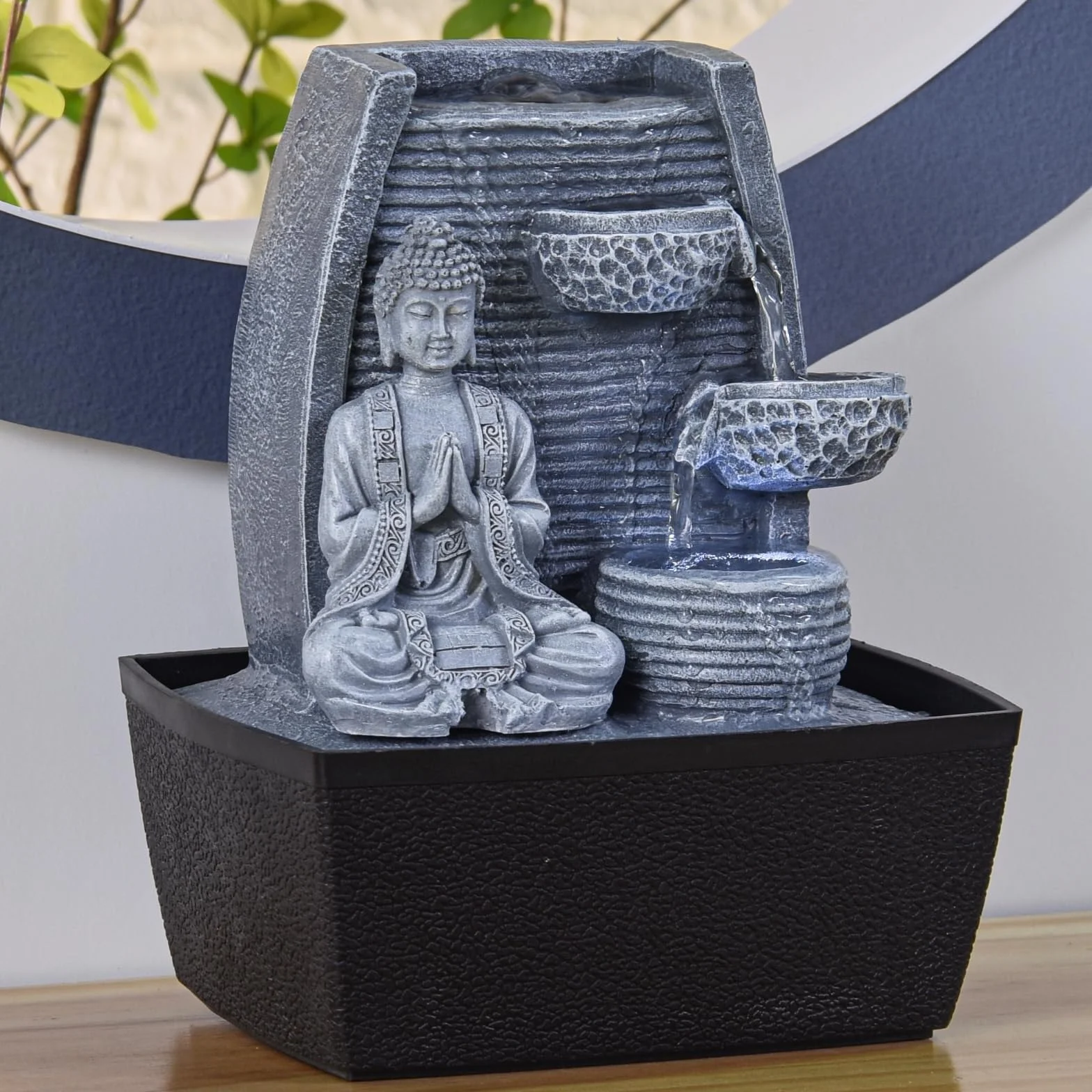 Fontanna pokojowa Feng Shui mądrość oświetlenie LED 24 cm