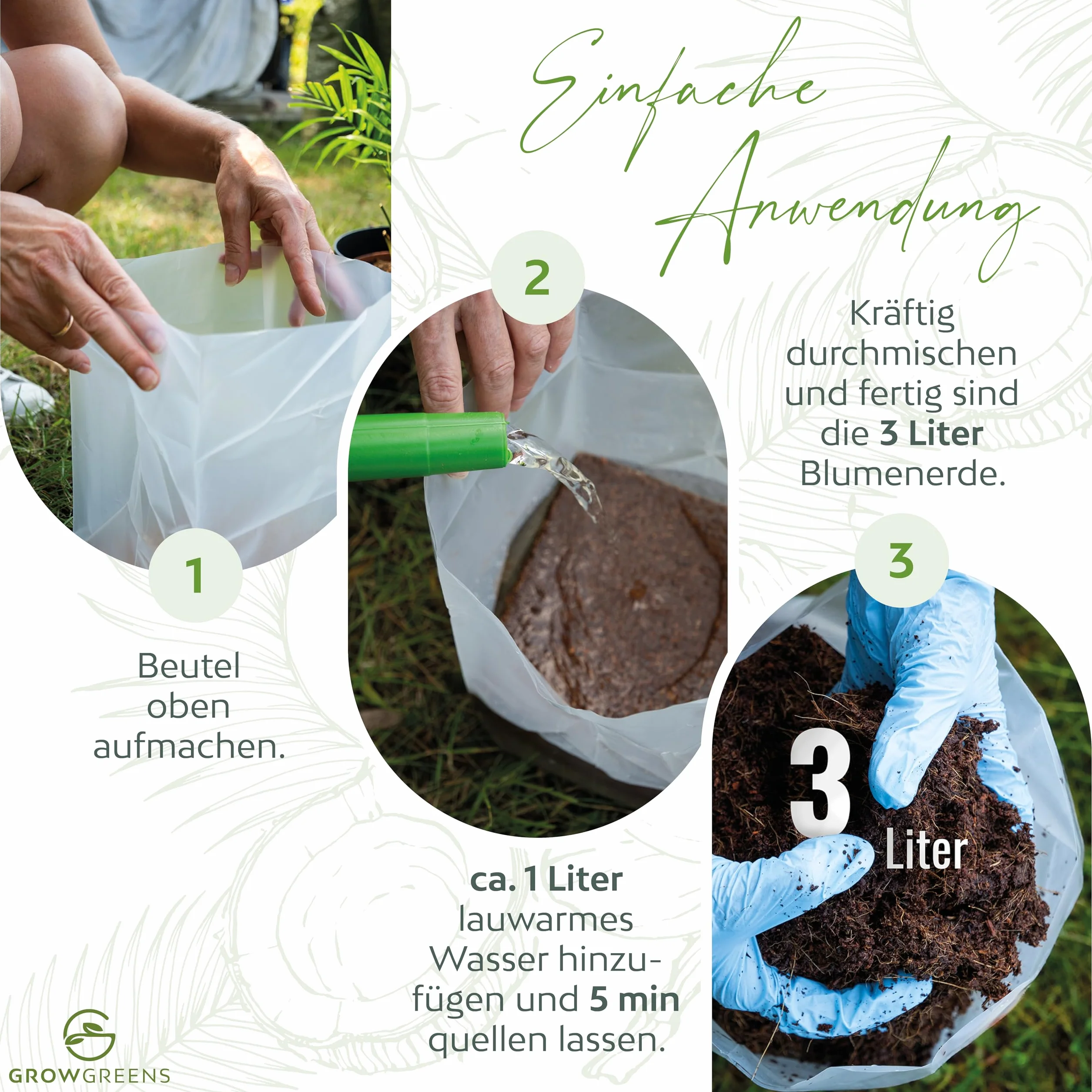 Organiczna ziemia kokosowa skompresowana w nadmuchiwanym worku - biodegradowalna ziemia bez torfu, składa się w 100% z włókna kokosowego (3 litry, 1 sztuka)