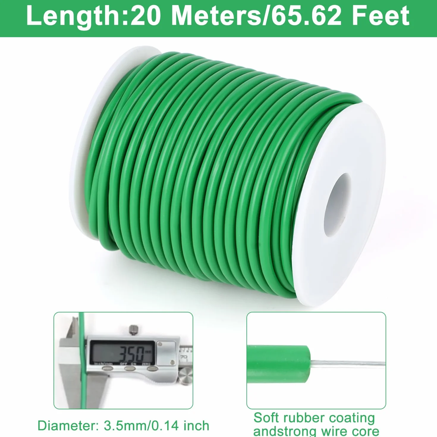 3,5 mm x 20 m opaska na rośliny, zielony drut do roślin, miękki, gruby drut wiążący, zielony drut, idealny do wiązania róż pnących i podpór roślin w ogrodzie