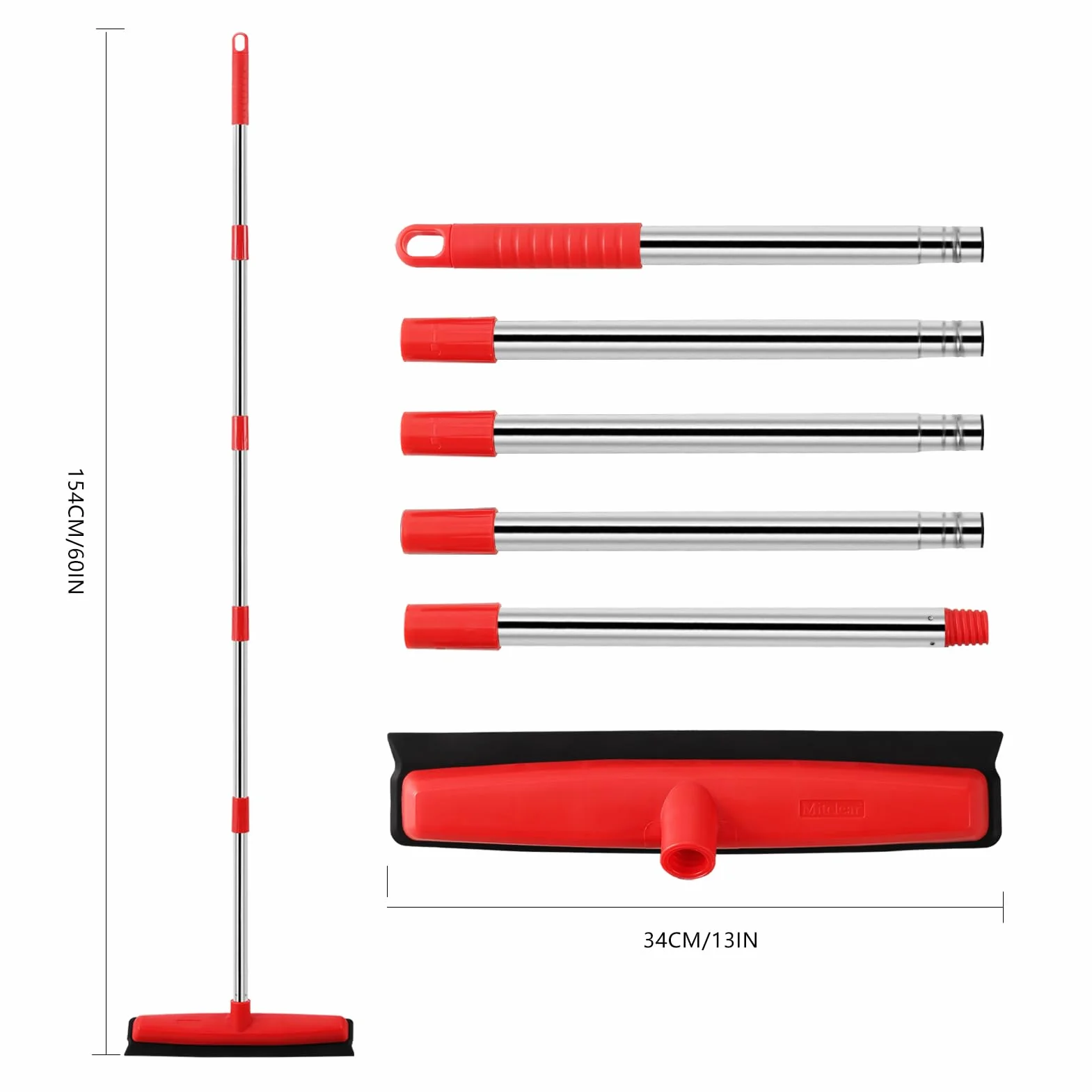 Mitclear Gumowa Szczotka do Dywanów z Długą Rączką (154cm),Szczotka do Podłóg Wewnętrznych z Wbudowaną Ściągaczką(34cm), Usuwanie Sierści Kota i Psa z Dywanu Podłogowego, Miękka Miotła do Wnętrz