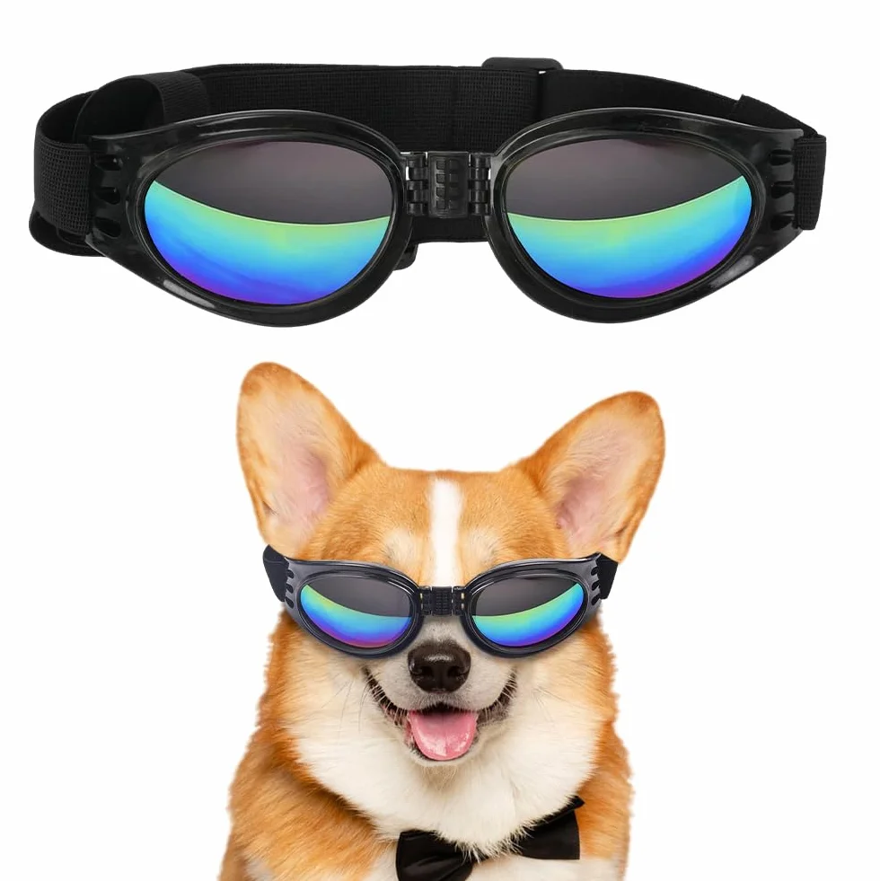 Jiayaus Gogle dla małych psów średniej rasy, okulary przeciwsłoneczne dla psów, ochrona przed promieniowaniem UV, okulary dla psów z regulowanym paskiem, wiatroszczelne okulary przeciwsłoneczne dla