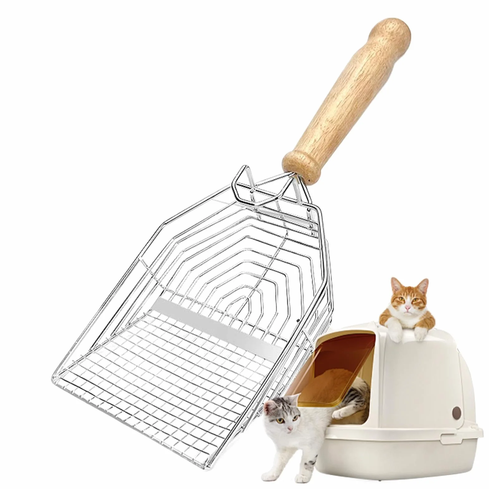 Kitty Scooper Długa rączka Litter Sifter, stal nierdzewna, łyżka do butów dla kota, 11,57 x 4,53 x 2,2 cala, Biały