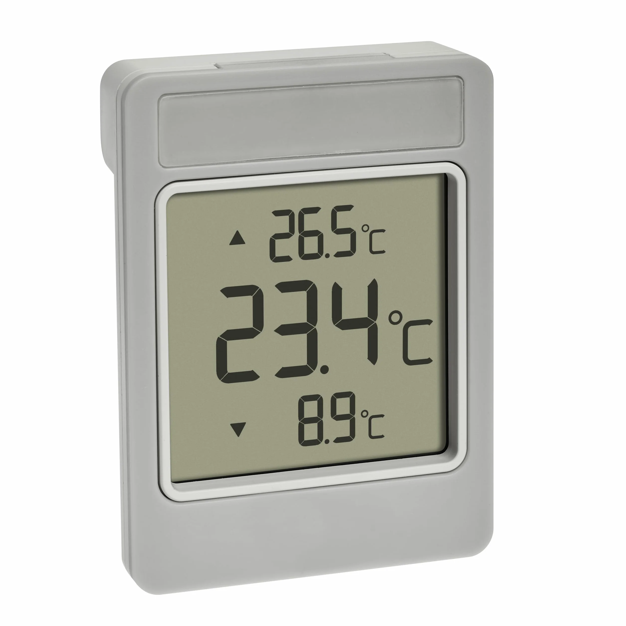 TFA Dostmann WINDOO 30.1067.15 cyfrowy termometr okienny, odporny na warunki atmosferyczne, maks. wartości mini, z samoprzylepną folią, bez wiercenia, szaro-biały