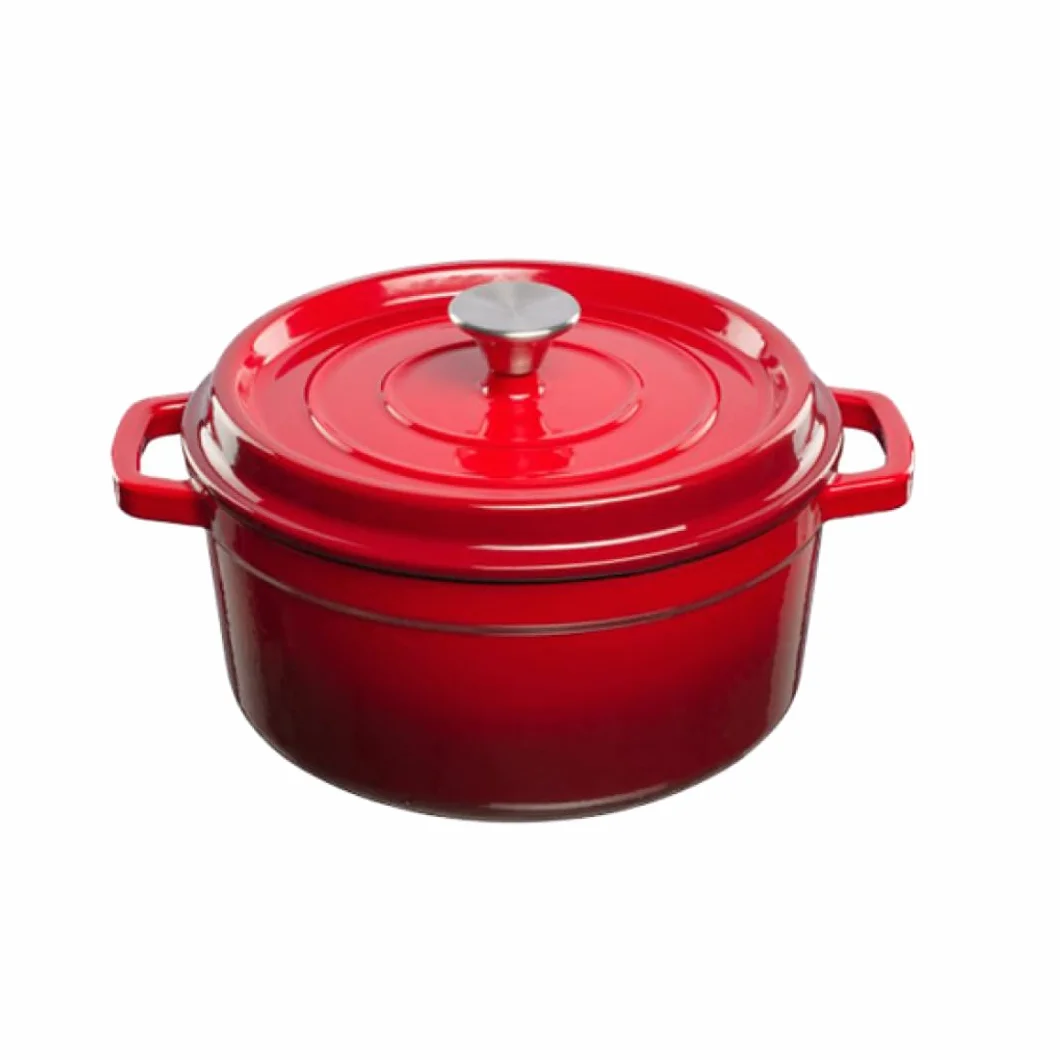 Holenderski garnek żeliwny - Emaliowany garnek żeliwny z pokrywką i szerokimi uchwytami do pieczenia w kuchni, duszenia - pojemność 3.5L, czerwony