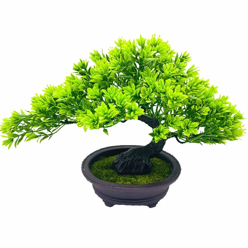 Sztuczne drzewo bonsai sztuczne rośliny japońskie dekoracyjne sztuczne rośliny, symulacja sosny roślina doniczkowa, mała doniczkowa realistyczna zielona roślina do wewnątrz/na zewnątrz