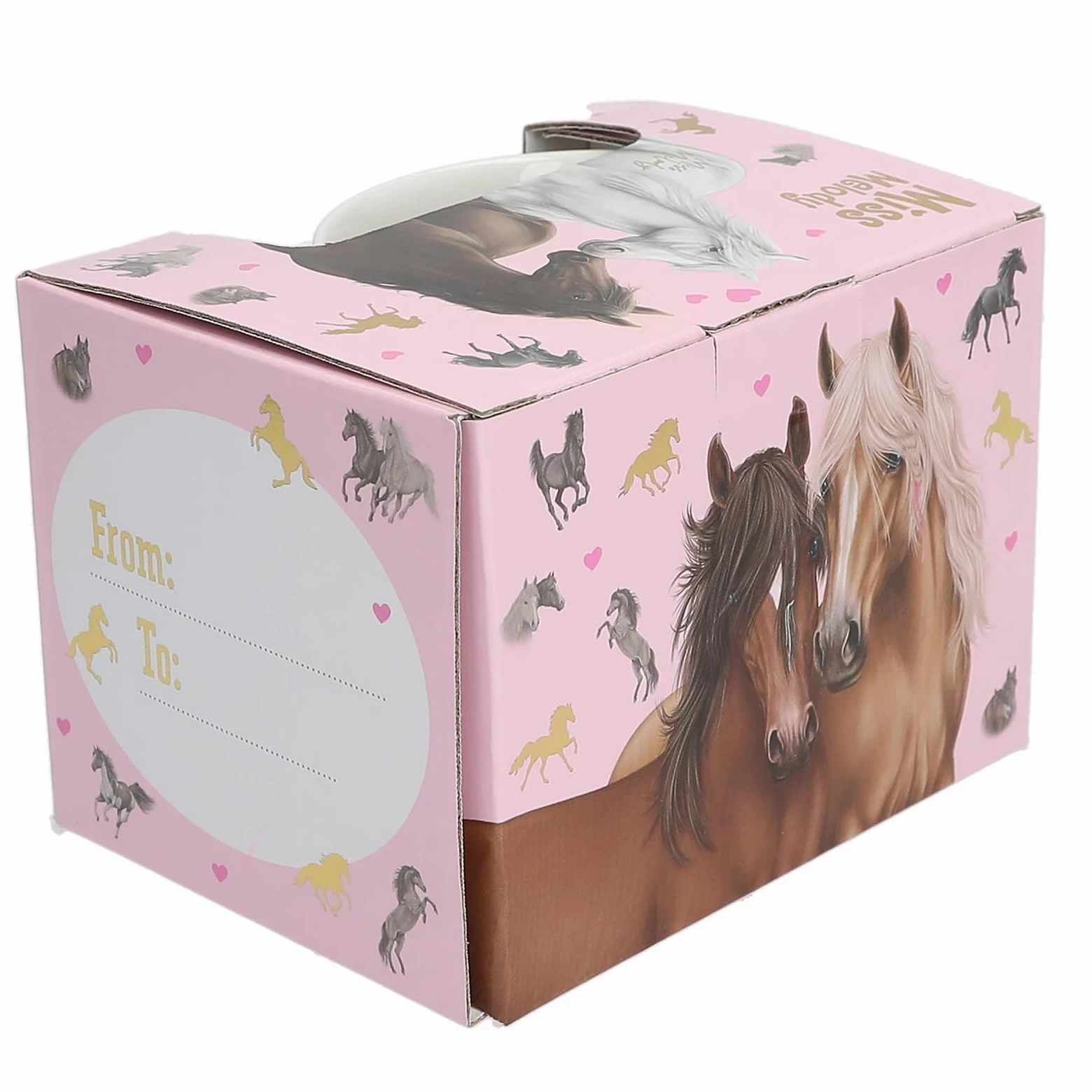 Depesche 13554 Miss Melody - kubek w kolorze białym, z motywem konia, napisem i złotymi detalami, porcelanowy kubek do picia, pojemność ok. 250 ml