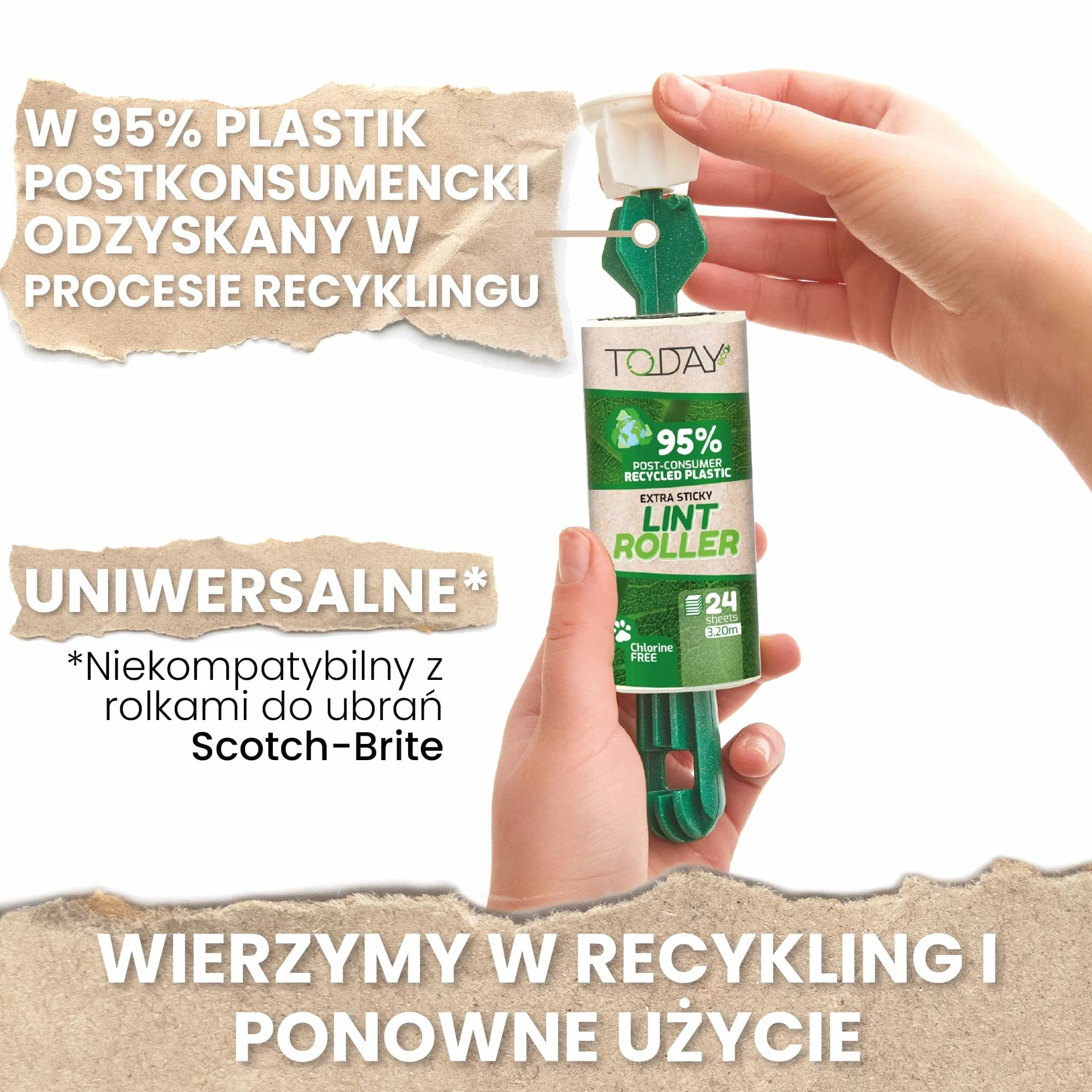 Today Eco wałek do usuwania sierści zwierząt 16 rolek pokrywka 2 uchwyty z recyklingu