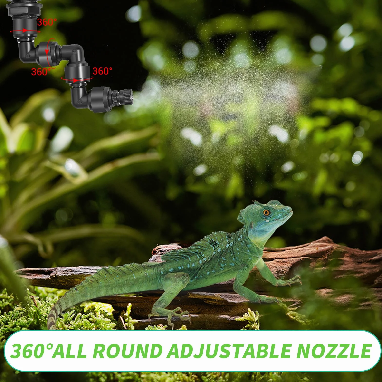 Inteligentny system nawadniania terrarium, Glovios nawilżacz terrarium z timerem i dyszami natryskowymi z regulacją 360 °, nawilżacz terrarium, nebulizator terrarium dla płazów gadów roślin