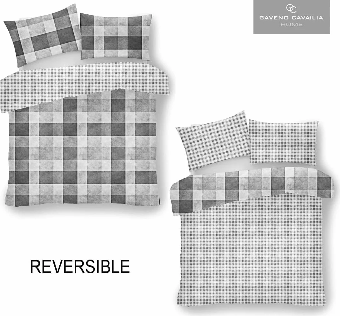 GC GAVENO CAVAILIA Luksusowy DENIM kratkę zestaw pościeli z poszwy i poszewki na poduszki, bawełna poliestrowa, szary, pojedynczy pojedynczy (135 x 200cm)