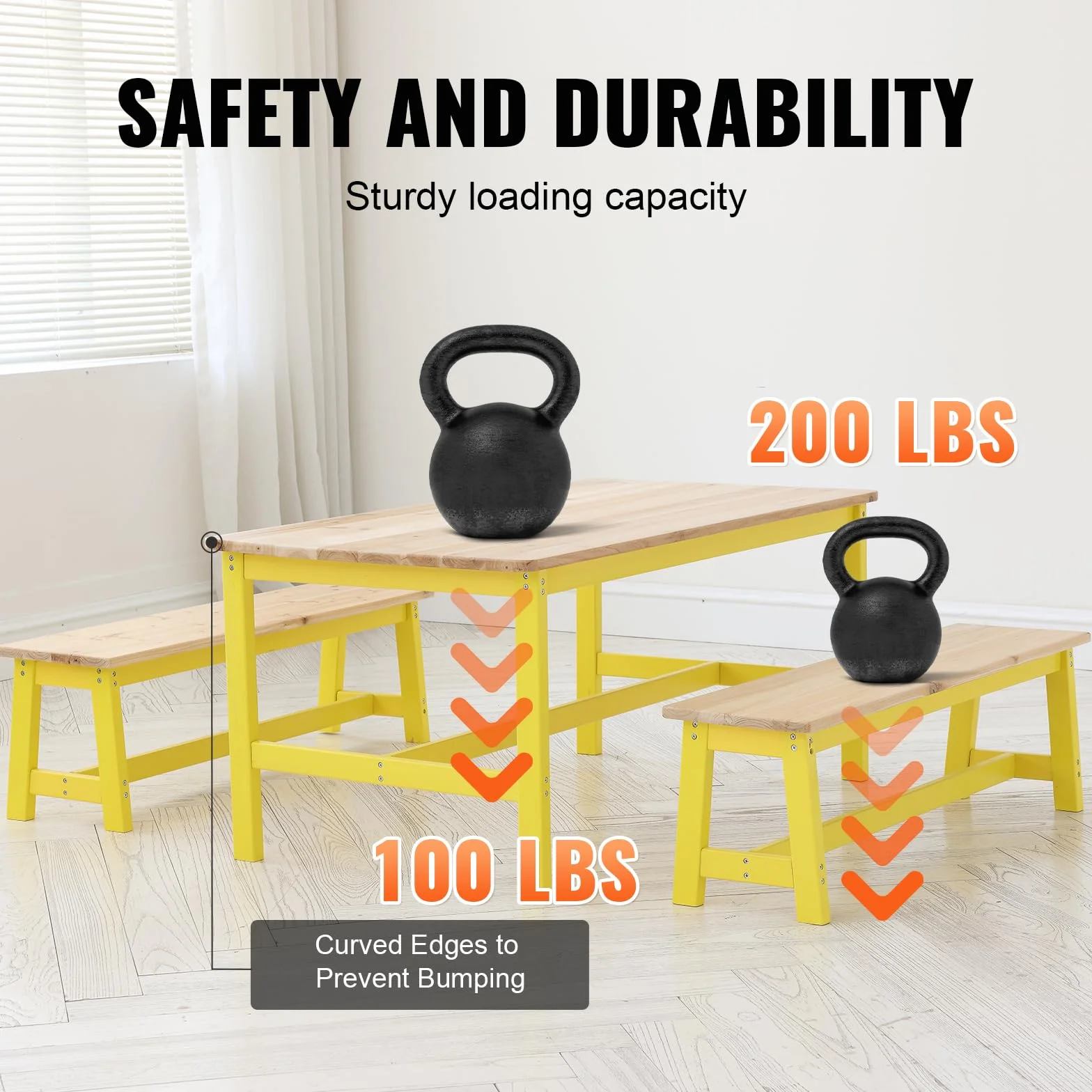 VEVOR 1 stolik dziecięcy + 2 ławki 1067 x 575 x 482 mm i 915 x 235 x 280 mm, zestaw mebli dziecięcych, łatwa do czyszczenia, do nauki, jedzenia, czytania, przedszkola, pokoju dziecięcego, 2-8 lat
