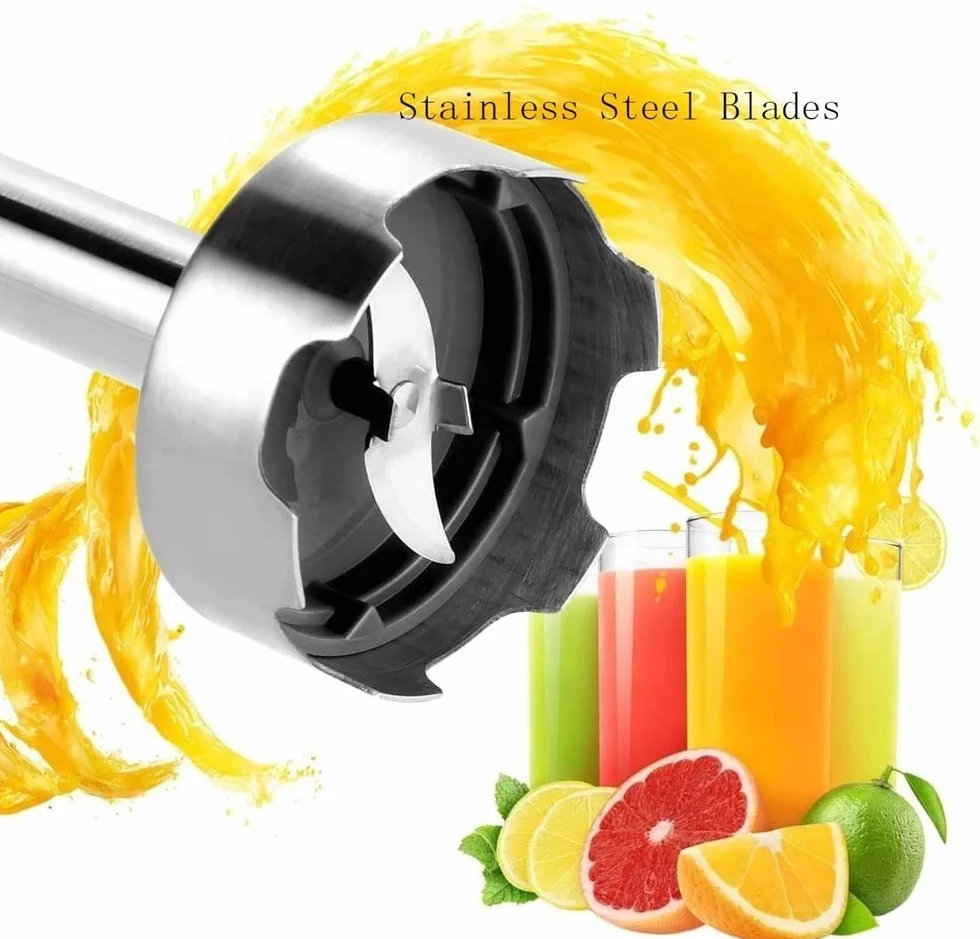 Blender ręczny zanurzeniowy, zestaw mikserów ręcznych 3 w 1, trzonek i ostrza blendera ręcznego ze stali nierdzewnej, ostrza ze stali nierdzewnej 304, bez BPA, narzędzie kuchenne