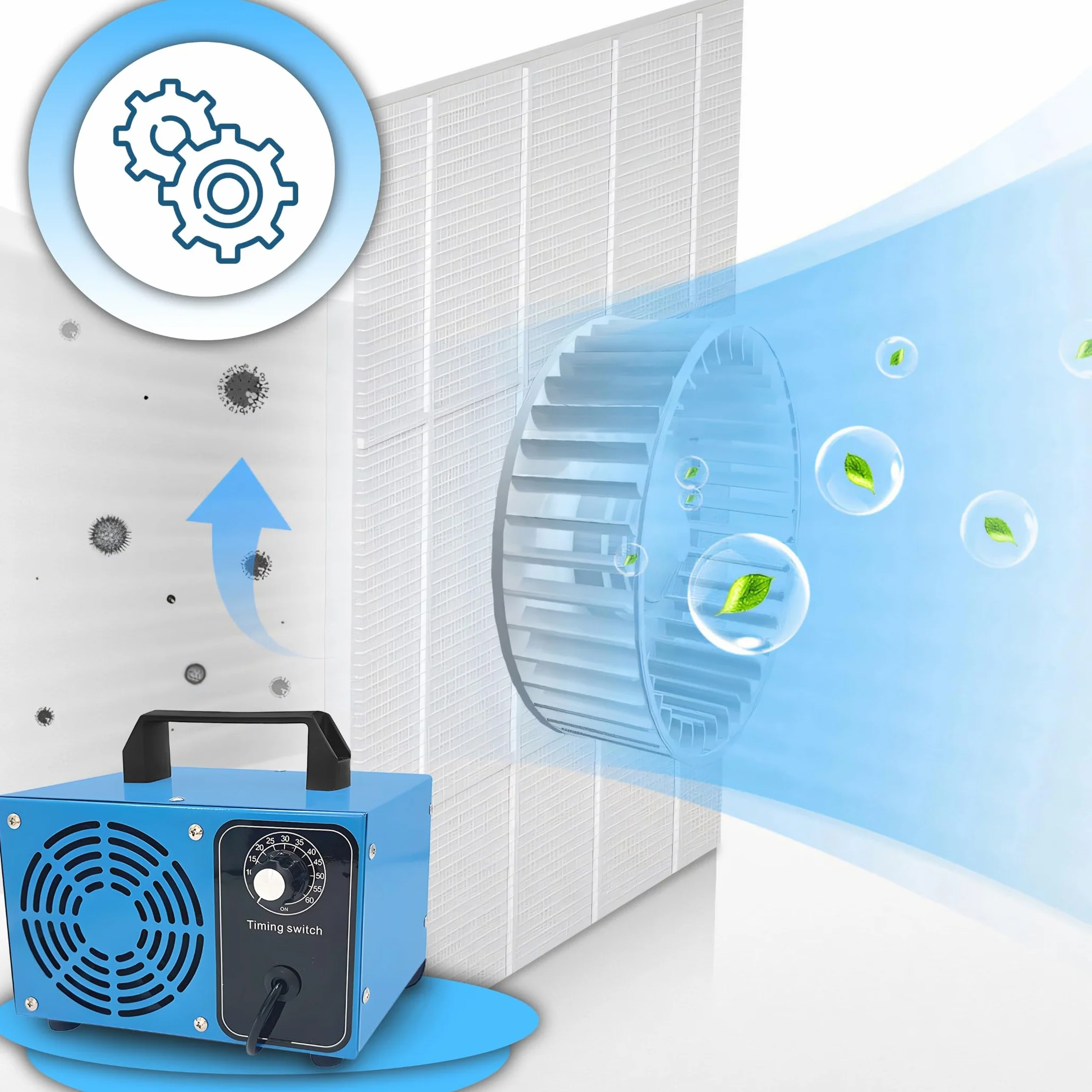 Retoo Generator ozonu 60000 mg/h, 140 W, strumień powietrza 200 m3/h, oczyszczacz powietrza O3 z timerem 60 min, ozonatorem, ozonatorem, neutralizatorem