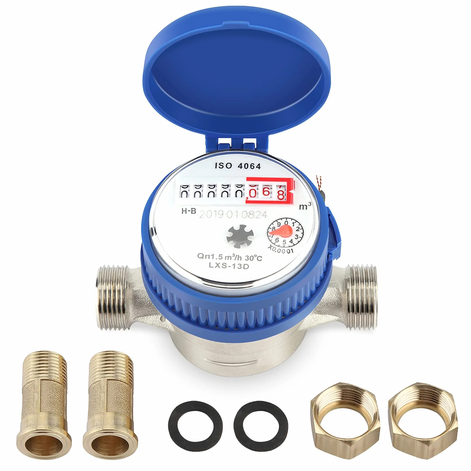 Estink Wodomierz Zimnej Wody, Mechaniczny Licznik Przepływu, 1/2 Cala 15mm, 1,5 m3/h, 0-40℃, Suchy Typ, do Domu i Ogrodu