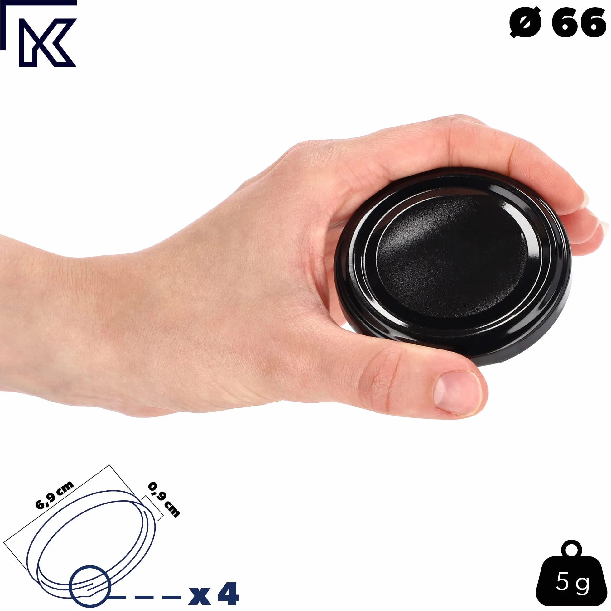 KADAX Zestaw 10 szt. zakrętek do słoików 66 mm, kolor czarny, gwintowane, hermetyczne i szczelne, do przetworów i przechowywania bez wycieków