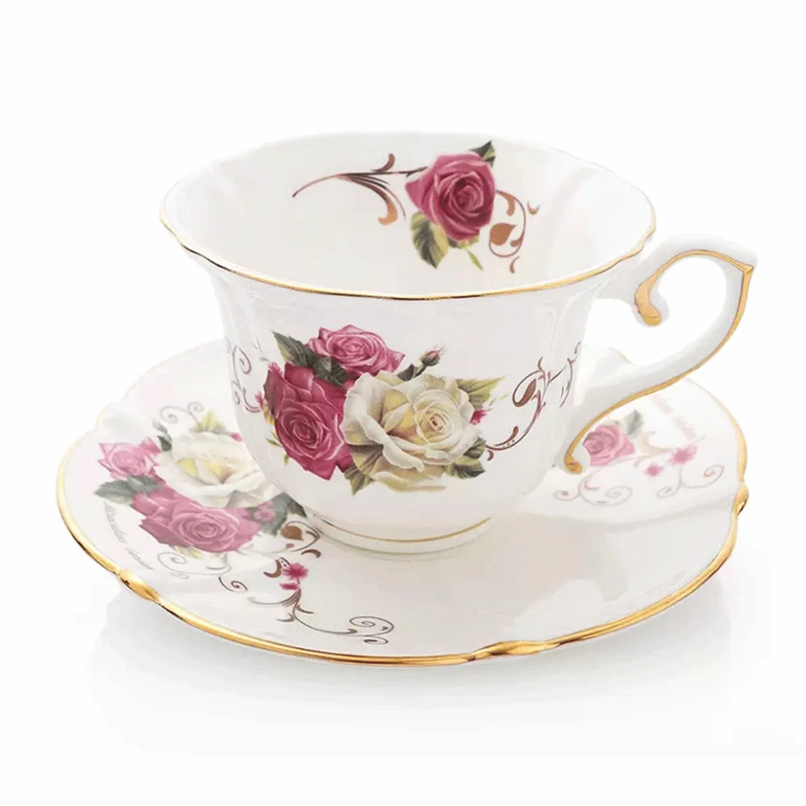 Filiżanka herbaty Popołudniowa herbata Czarna Kubek Ceramiczny zestaw filiżanek do kawy Wykwintny z porcelany kostnej(Pink)