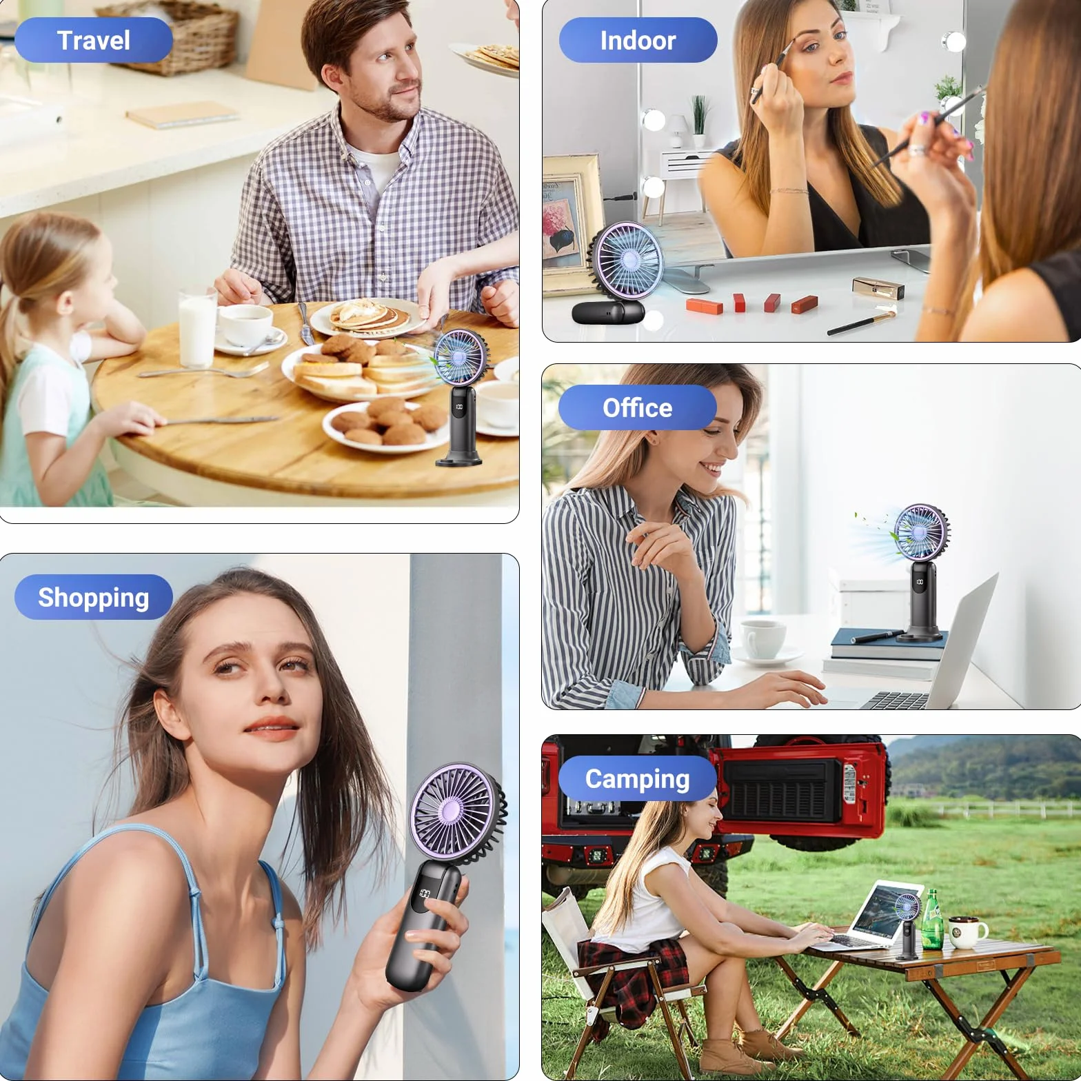 Wentylator ręczny,Przenośny mini wentylator ręczny,4800mAh Ładowanie USB,5 Regulowalnych Prędkości z Odłączna Podstawa ze Smyczą, Ochłodzenie Wiatraka Do Ręki dla Domu/Biura/Na Zewnątrz