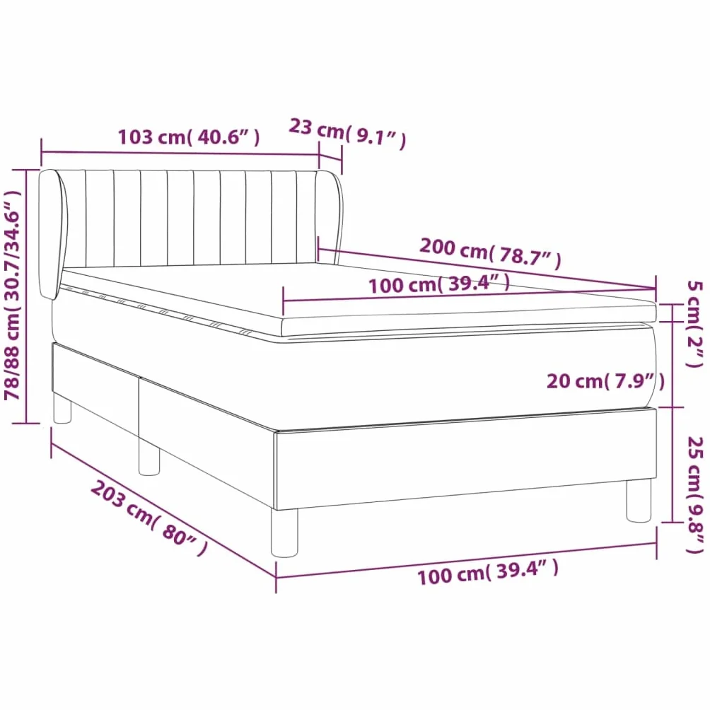 Tkanina z regulowanym zagłówkiem Sprężynowy kieszeniowy Taupe 100x200 cm | Łóżko kontynentalne z materacem sprężynowym taupe 100x200 cm tkanina z zagłówkiem