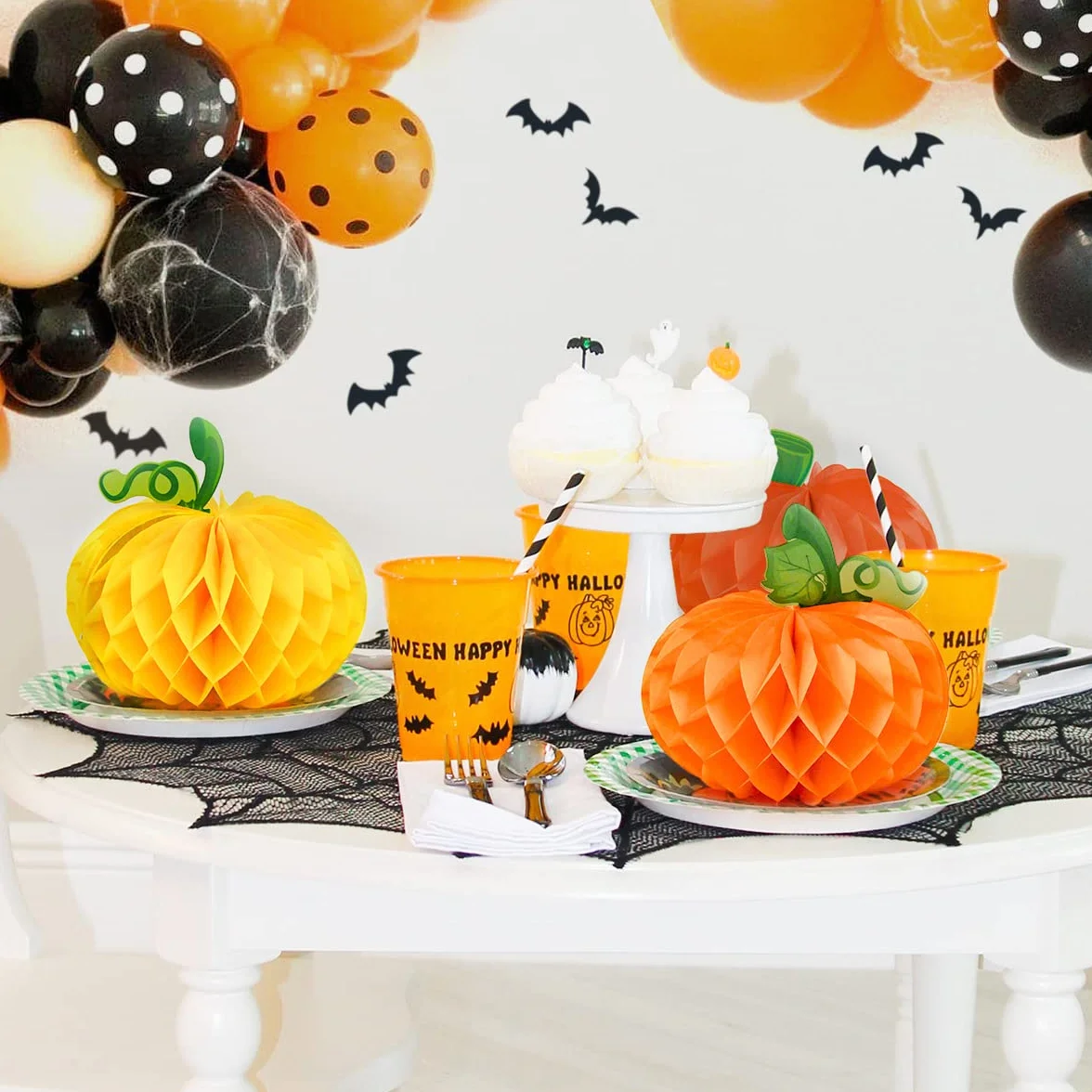 Kiuiom Kulki o strukturze plastra miodu z papieru dyniowego, ornamenty na Halloween, na Święto Dziękczynienia, kula o strukturze plastra miodu, dekoracja zawieszki w kształcie dyni, 3 sztuki,