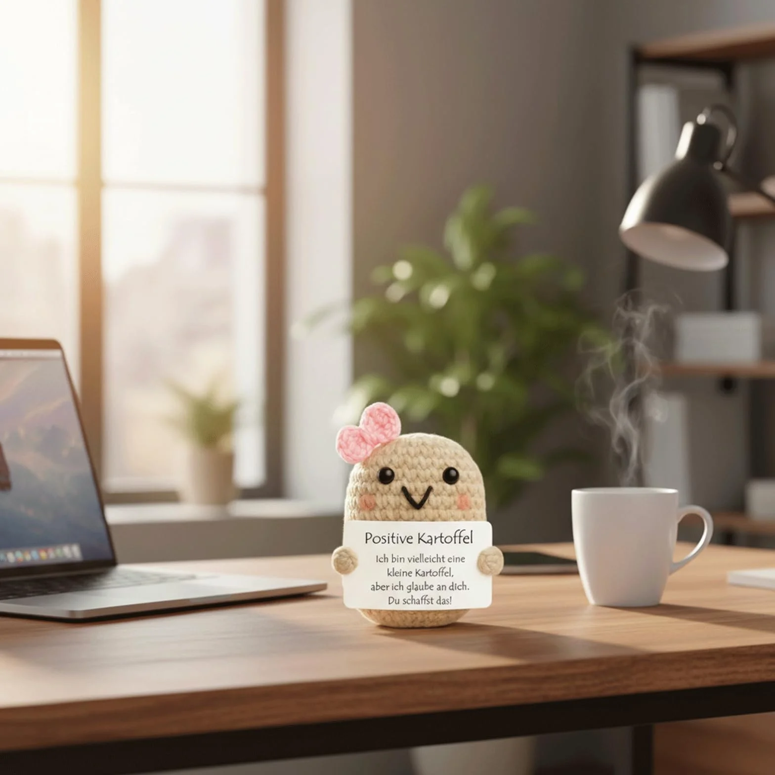 LEMONSTONE Pocket Hug Pozytywna figurka ziemniaczana, ręcznie robiona dzianina, dekoracyjna figurka z małym uściskiem, talizman, srebrna, kreatywna szydełkowana lalka, dla przyjaciół, kolegów z