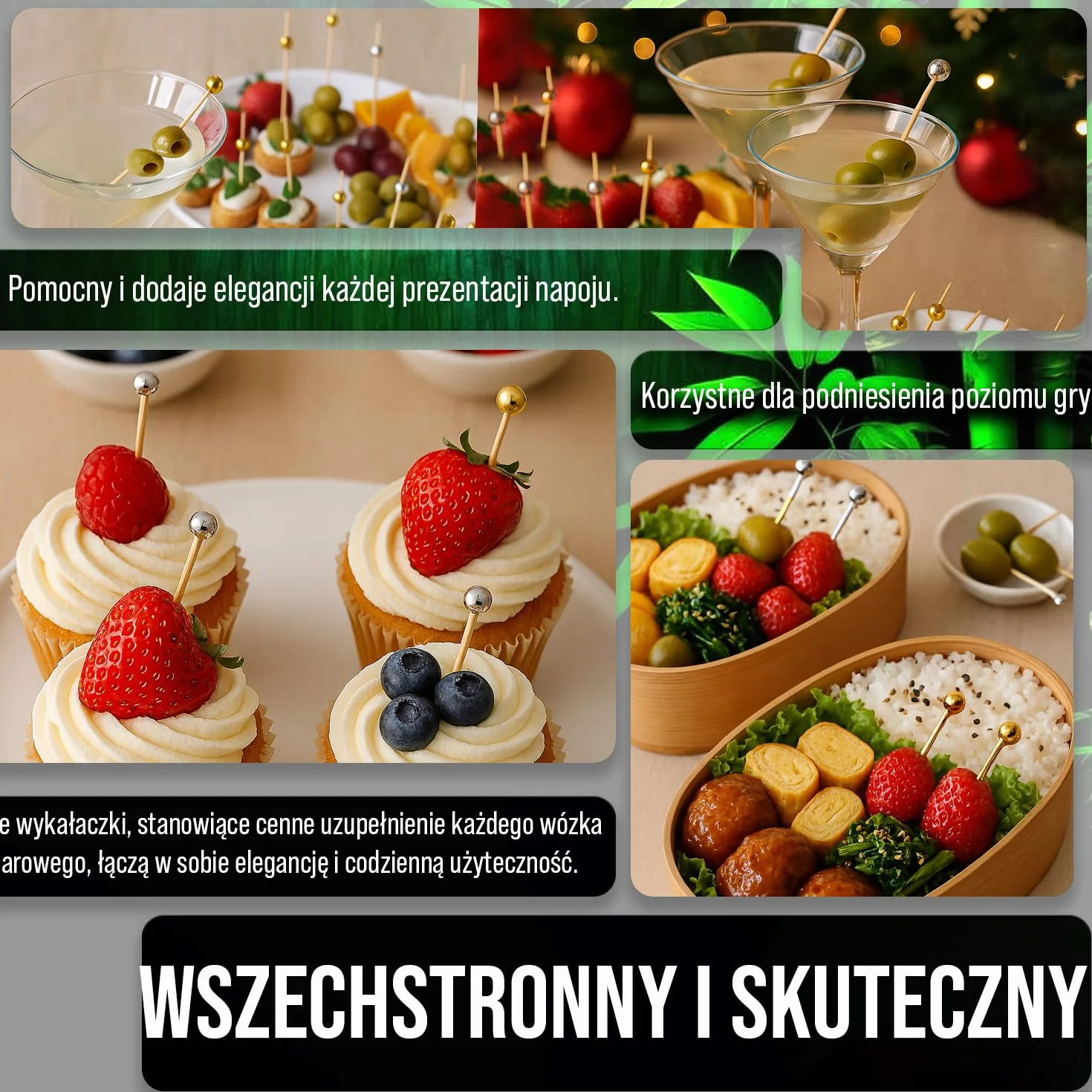 120 Sztuk Bambusowych Wykałaczek z Złotymi i Srebrnymi Perłami - 12 cm Kuliste Wykałaczki do Przekąsek i Napojów - Eleganckie Drewniane Wykałaczki na Deski, Imprezy i Wydarzenia - od Mobi Lock