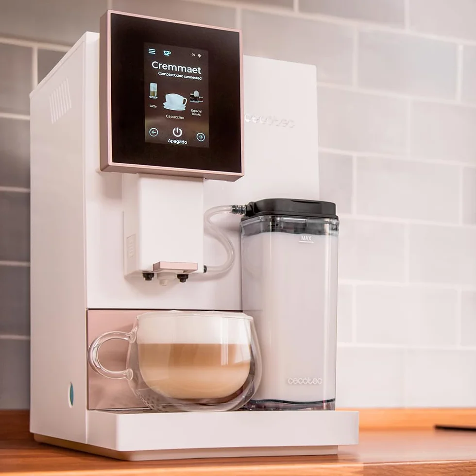 Cecotec Super automatyczny ekspres do kawy Cremmaet Compactccino Connected White Rose. 19 barów, wyświetlacz TFT i Wi-Fi, system Thermoblock, zbiornik na mleko, zbiornik na kawę 150 g, 5 poziomów
