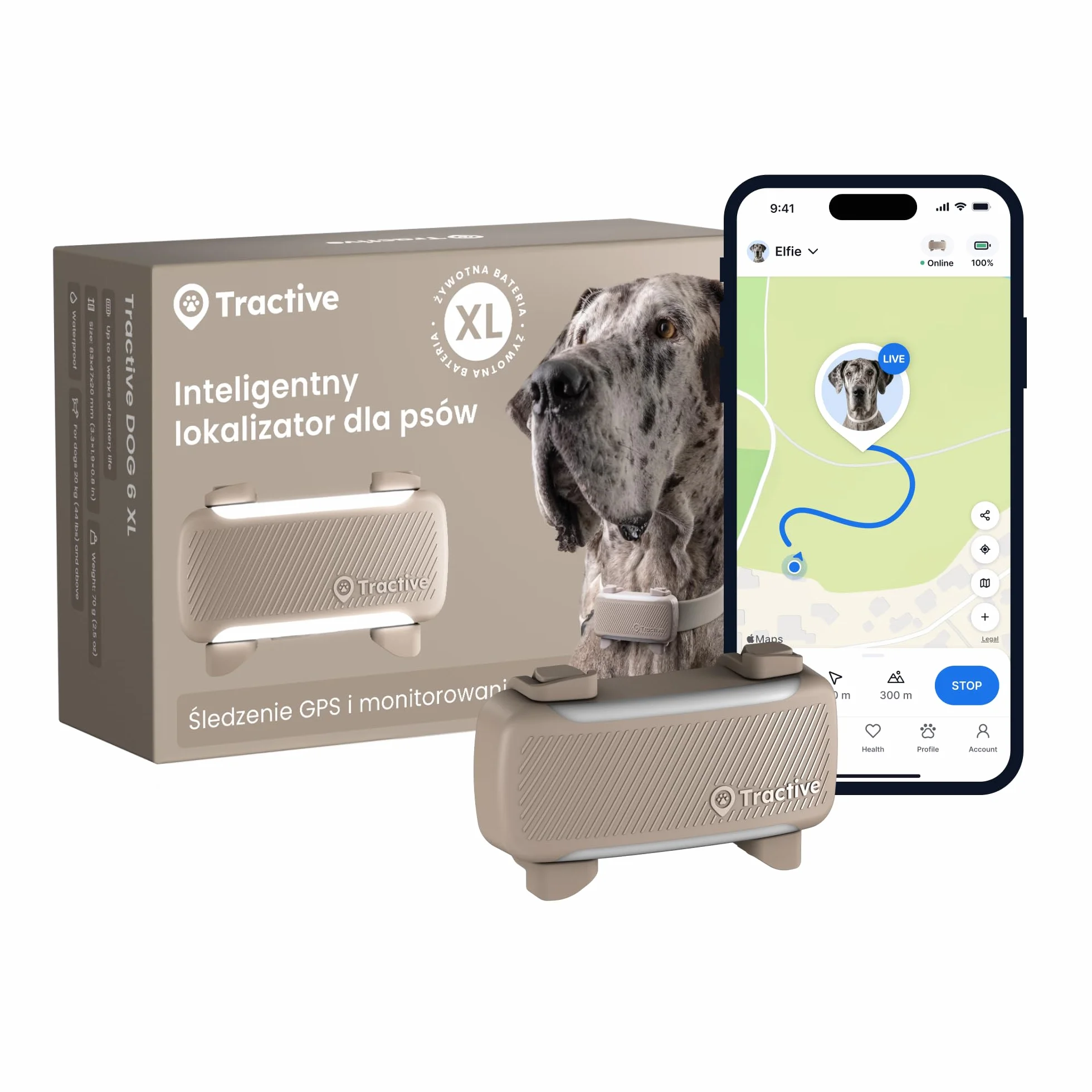 Tractive — Inteligentny Lokalizator dla Psa XL | 2026 Edition | Śledzenie GPS na Żywo | Alerty o Ucieczce i Zdrowiu | Monitorowanie Parametrów Życiowych | Długi Czas Działania Baterii (brązowy)