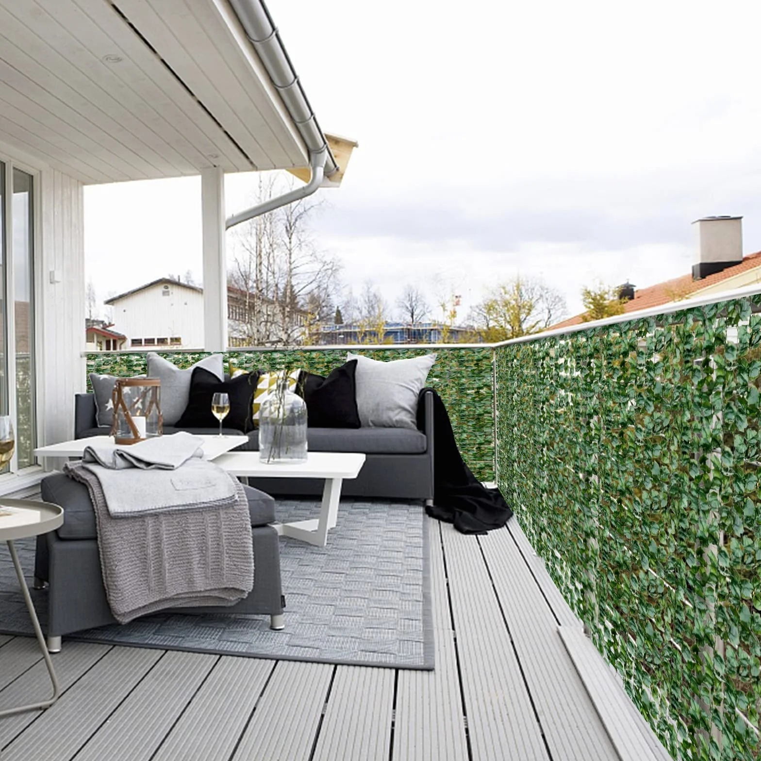 COSTWAY sztuczny bluszcz do ogrodu, ochrona przed spojrzeniami, liście, ochrona przed wiatrem, ściana roślinna, żywopłot, bluszcz, do żywopłotu, na balkon, jako dekoracja zewnętrzna, żywopłot, zielony