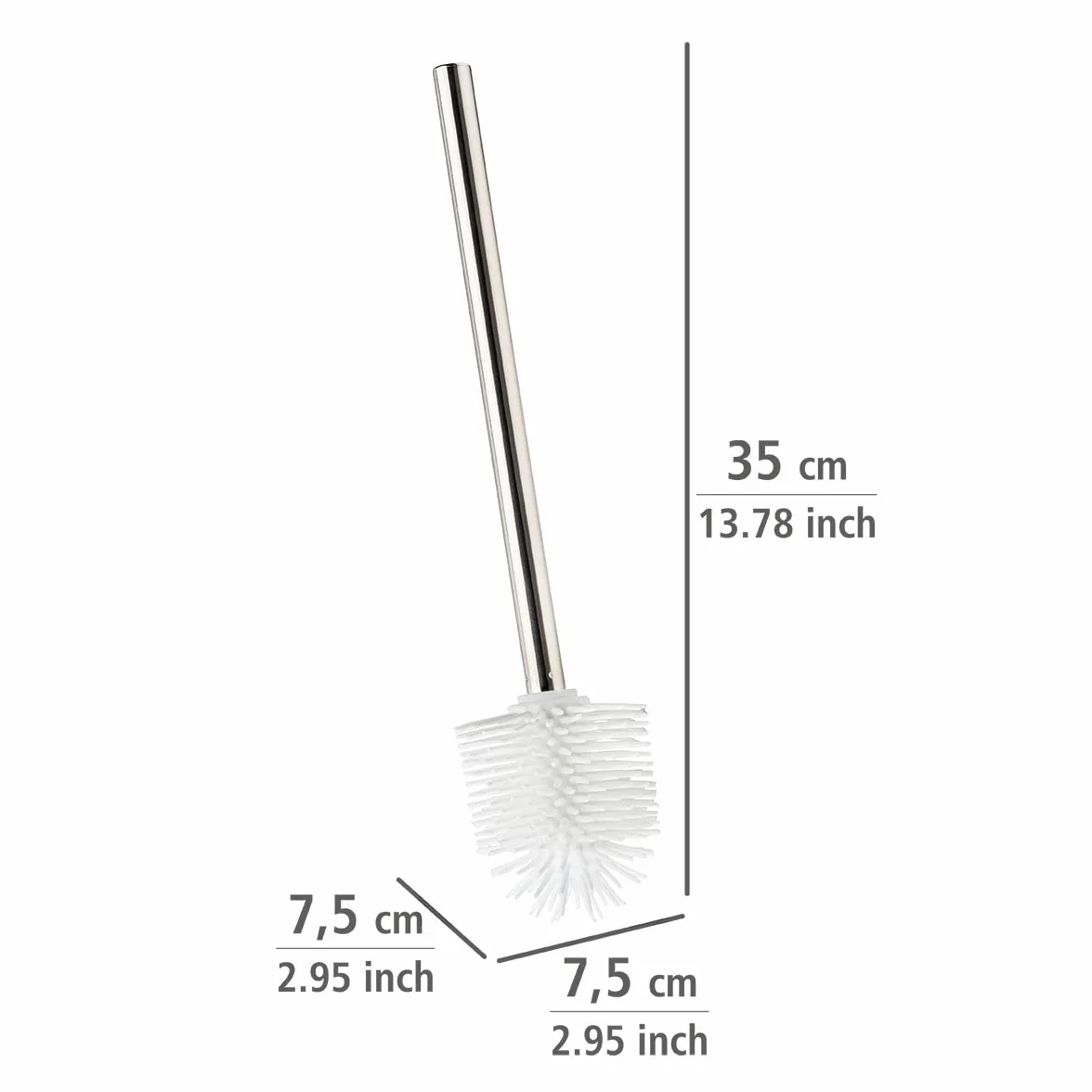WENKO Silikonowa szczotka zamienna do WC – zamienna szczotka do toalety z efektem nieprzywierającym, stal nierdzewna, 7,5 x 35 x 7,5 cm; Błyszczący/Biały; bez oczyszczacza krawędzi