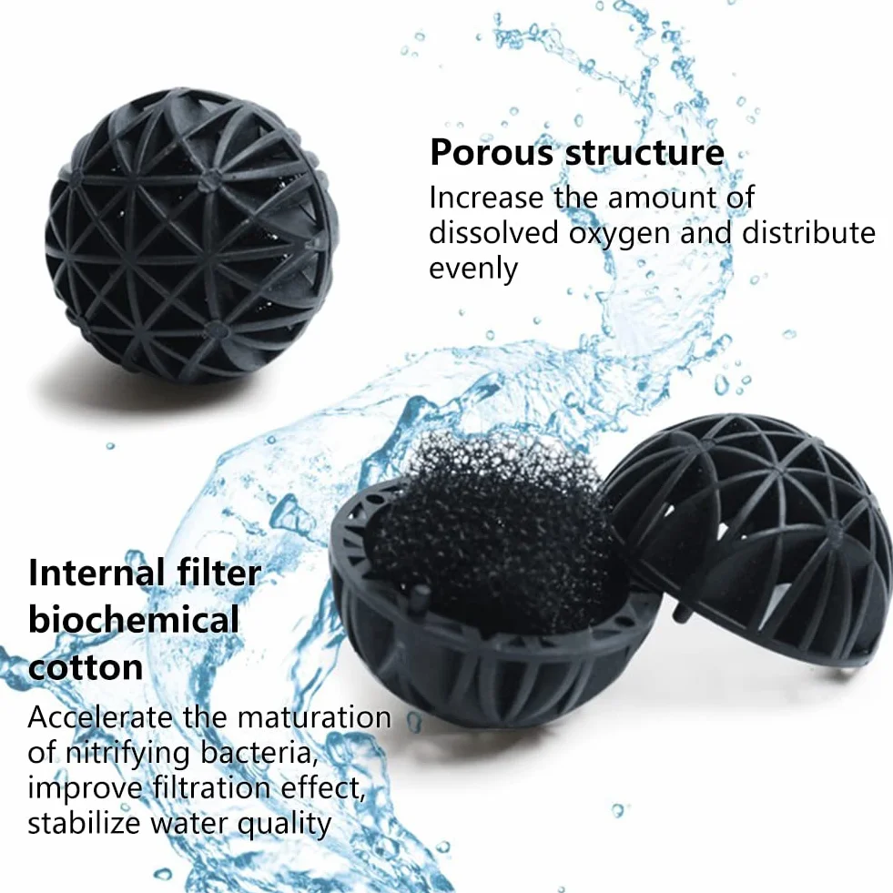 Butyeak Kulki biofiltracyjne do akwarium, Kulki biofiltracyjne, Kulki do filtra akwarium, 100 sztuk Kulki biochemicznego filtra, Zmniejsza liczbę wymian wody, Materiał filtracyjny do zewnętrznego