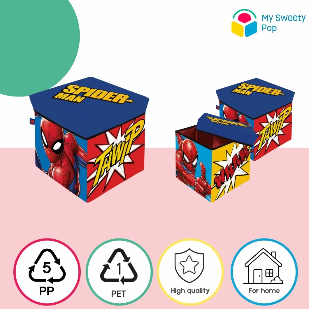 Pudełko do przechowywania zabawek spiderman | Składany 30 x 30 x 30 cm | Marvel Toy Box do pokoju dziecięcego, wytrzymały stołek do przechowywania 80 kg, dekoracyjna pufa