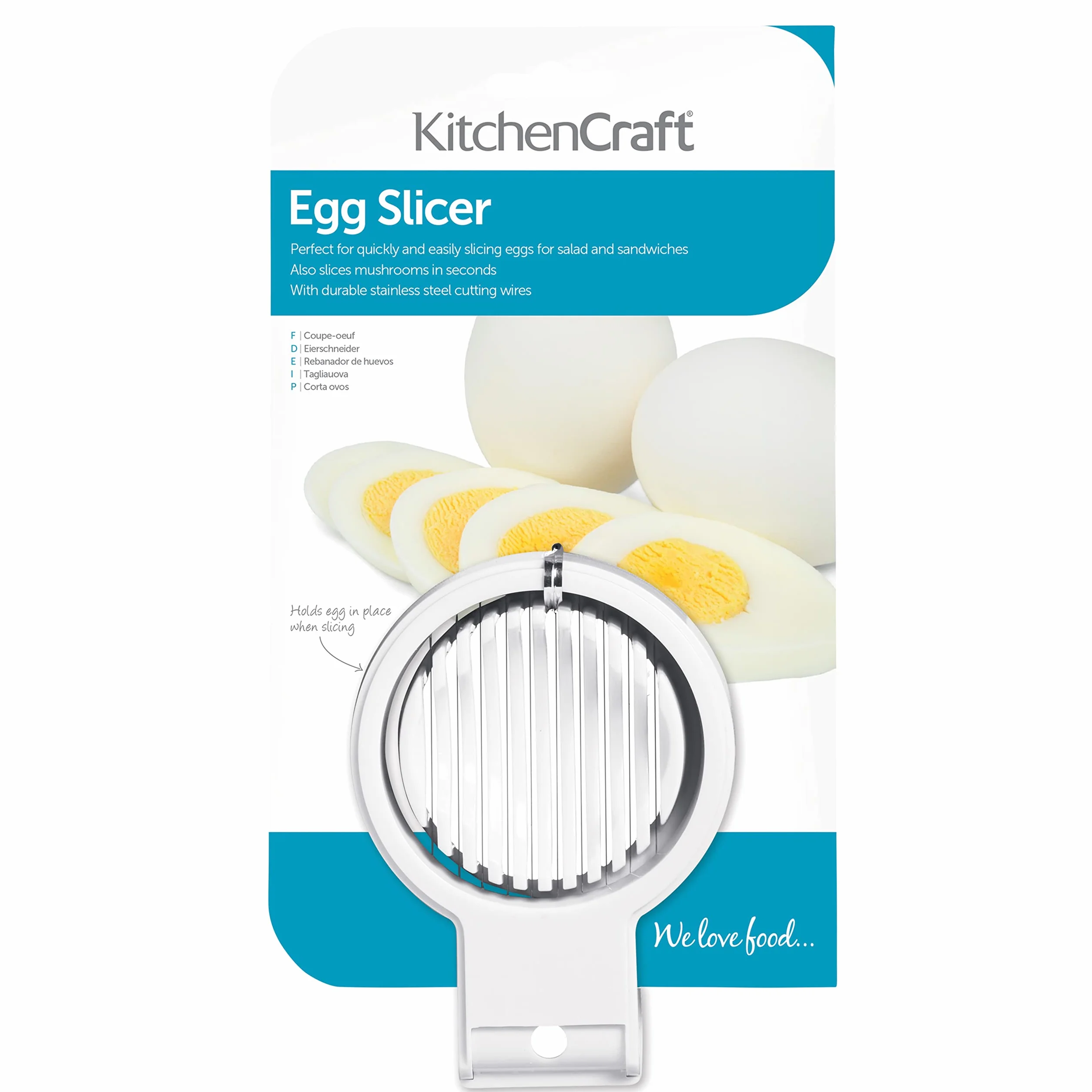 KitchenCraft Krajalnica do jajek, wielofunkcyjna krajalnica do jajek, tworzywo sztuczne z drutem ze stali nierdzewnej, 12 x 9 x 4 cm, biała