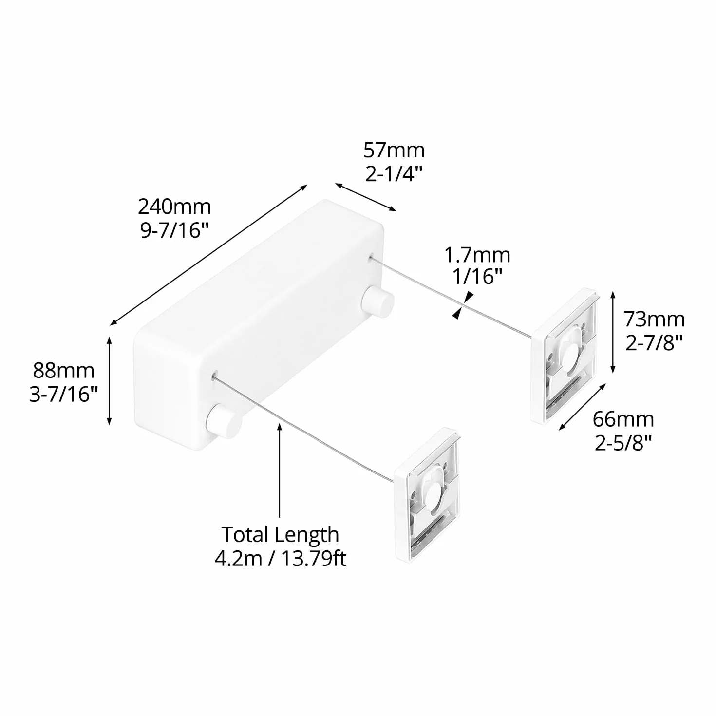 QWORK® Sznur na bieliznę 4.2 m, montowany do ściany, biały, dwie linie, na balkony, łazienki