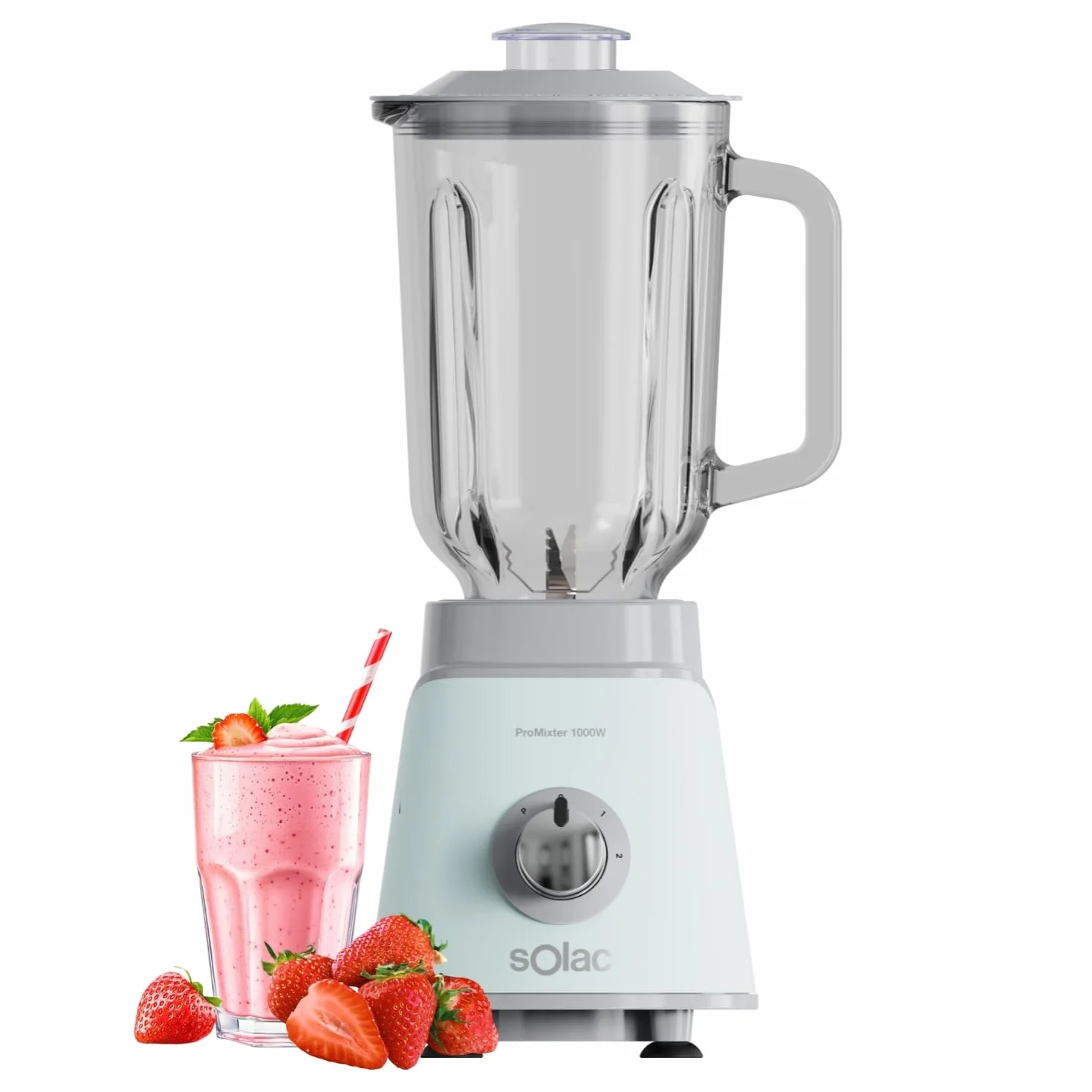 Solac Blender Pro Mixter 1000 | 1000 W, 1,5 l, 2 prędkości + Turbo, 4-ostrzowe zdejmowane ostrza do lodu, kruszarka do lodu, bezpieczeństwo, możliwość mycia w zmywarce, akcesoria w zestawie, niebieski