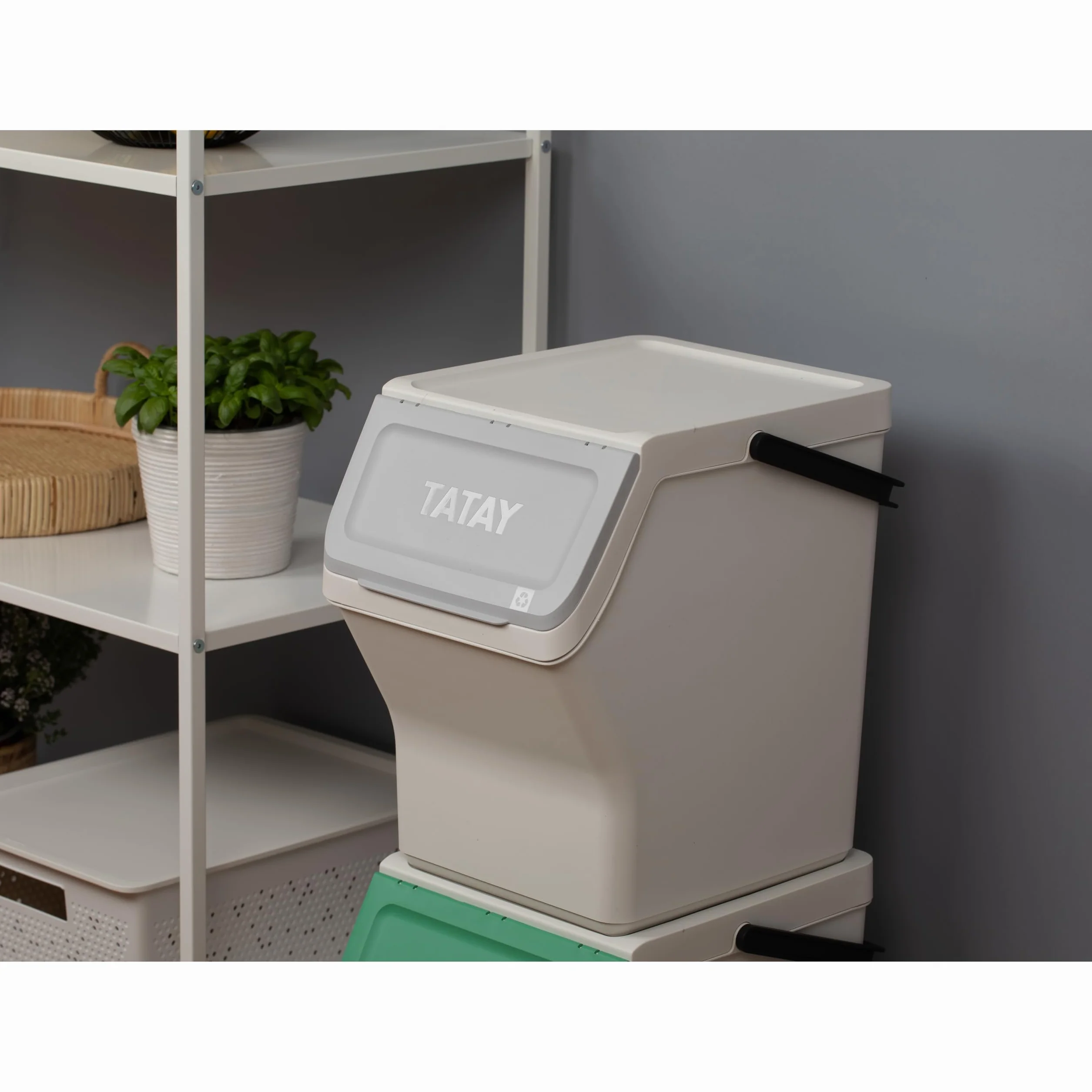 TATAY Praktyczny 4 Koszy do Segregacji Easy Waste 20 L, 35x27x36 cm | Pokrywa Kosza | Modułowe Sztaplowane | Pokrywa z Systemem Click | Wbudowany Uchwyt | Wygodna Obsługa, Białe