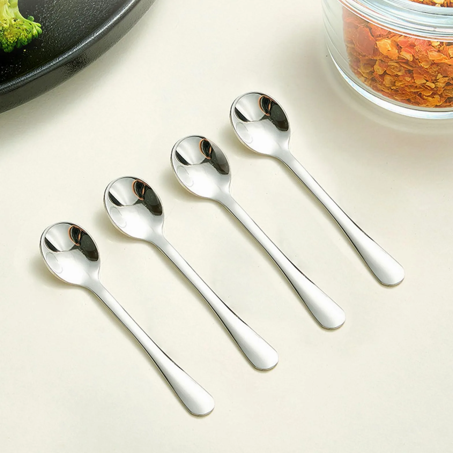 GlamRays 8 szt. Małe stalowe łyżeczki do słoików z przyprawami, mini rozmiar 7,5CM, urocze małe stalowe łyżeczki do przypraw, soli, zabawne małe łyżeczki