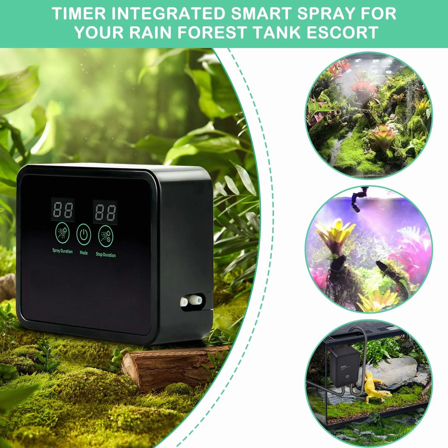 Inteligentny Nawilżacz dla Gadów Terrarium z Zegarem i Dysze Mgły Regulowane 360°
