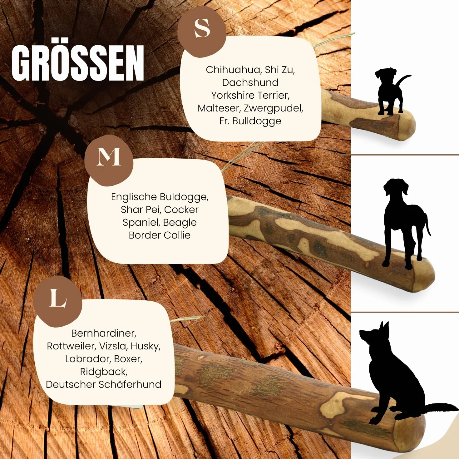 PetLove Drewno do Żucia dla Psów z Drewna Oliwkowego • Drewniane Kości Jako Zabawka • Pielęgnacja Zębów i Zabawka do Żucia • Rozmiar: M (100 – 220 g) • Idealne