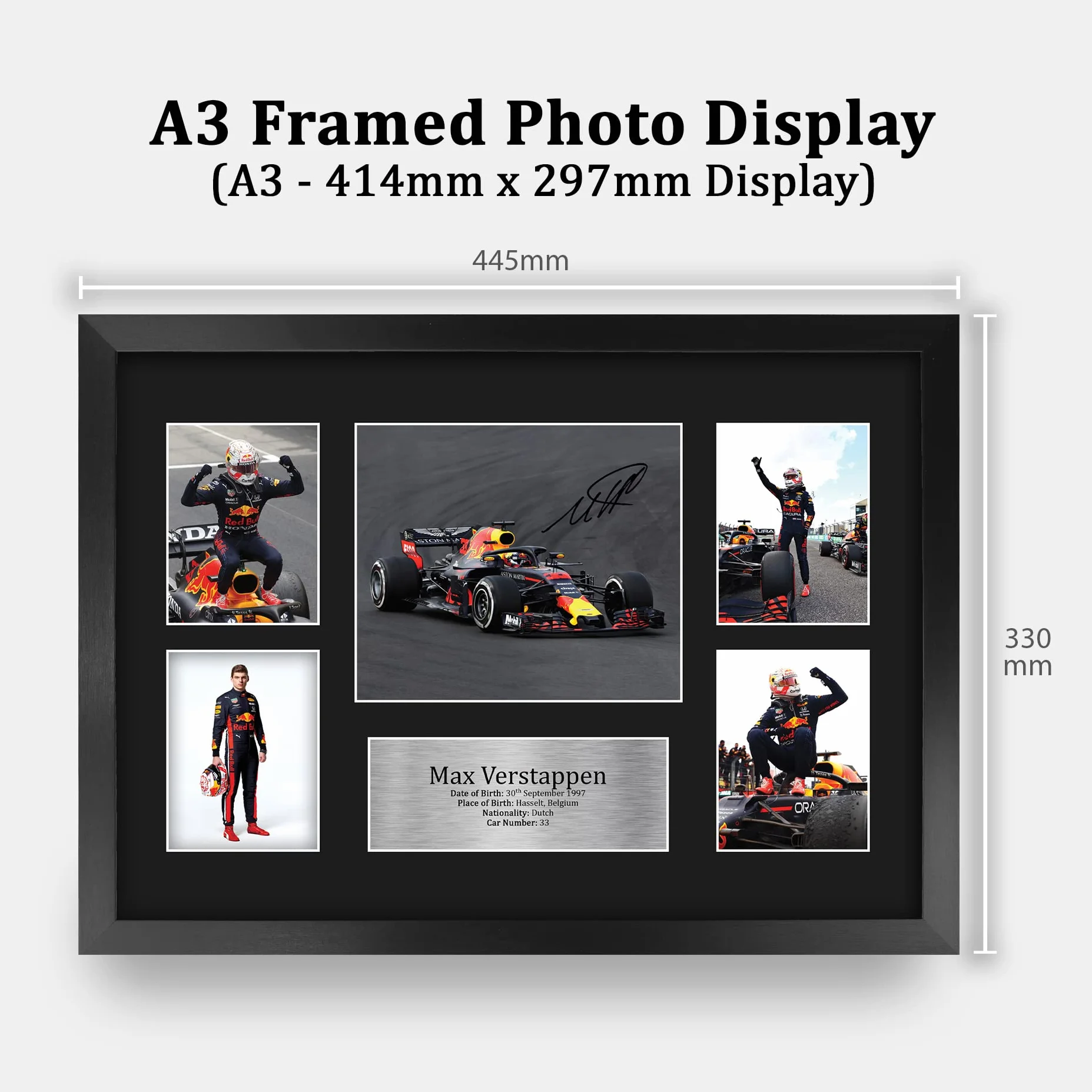 HWC Trading FR A3 Max Verstappen Gifts drukowany autograf wyświetlacz prezentacyjny dla fanów wyścigów Formuły 1, A3, oprawiony