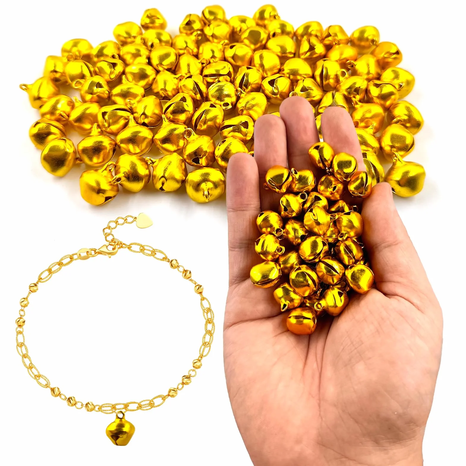 150 sztuk metalowych dzwoneczków, 14 mm z oczkami, z kolorową linką 20 m, dzwonki do majsterkowania, małe dzwonki bożonarodzeniowe do dekoracji festiwalowych, produkcji biżuterii, obroży dla psów