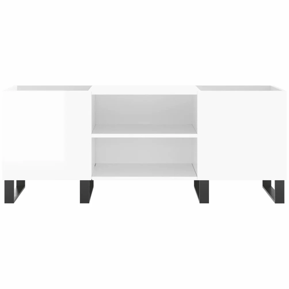 Generic Szafka na Płyty Winylowe i Stojak na Gramofon do Salonu Stół z Odtwarzaczem Muzyki Przemysłowej z żelaznymi Nóżkami i Półkami 121 X 38 X 48 Cm Dąb Wędzony (Biały o wysokim połysku)