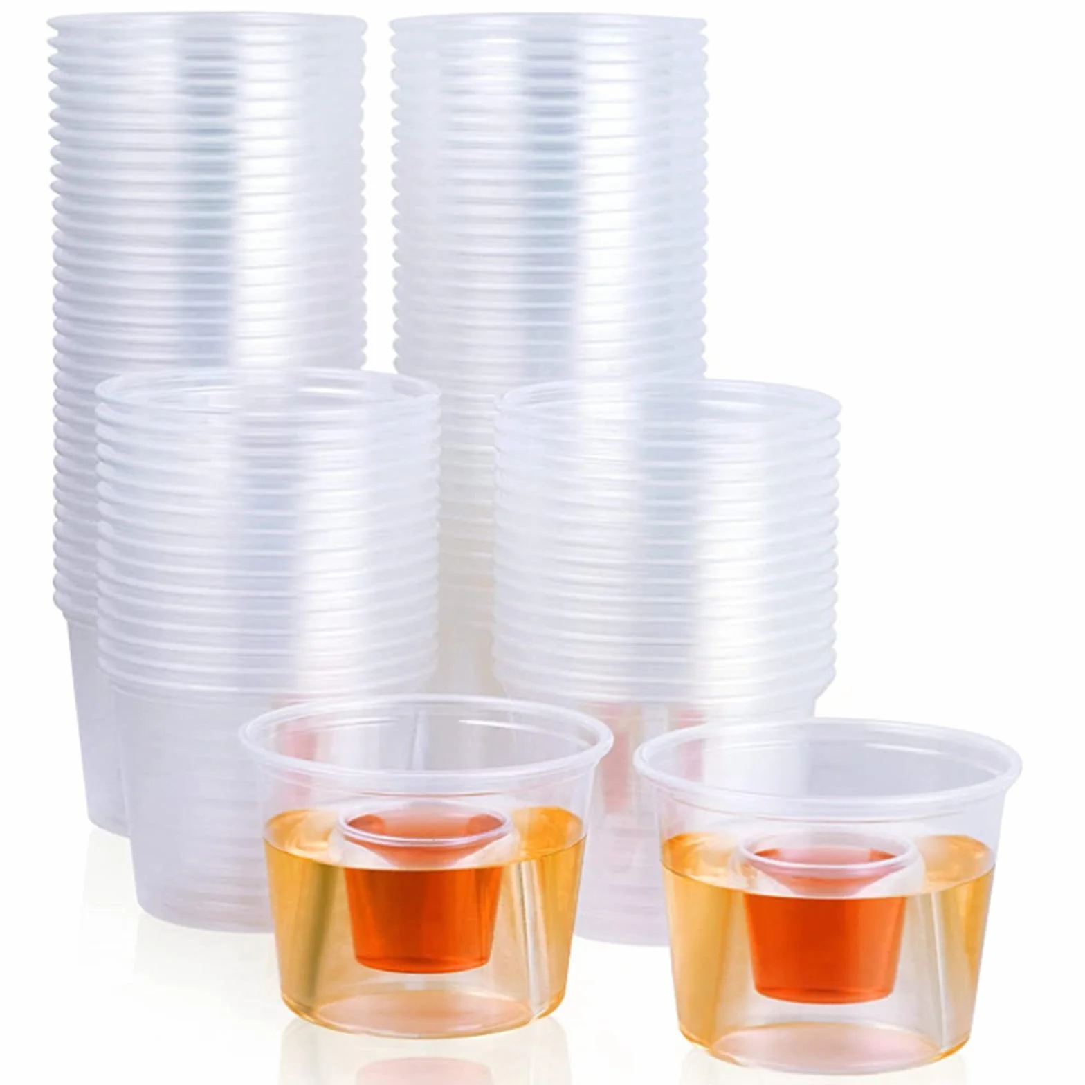 ELDTEC 100x Kieliszki do shotów Jager Bomb - 50-100ml Plastikowe kubki wielokrotnego użytku - Przezroczyste kieliszki do shotów - Opakowanie 100 sztuk