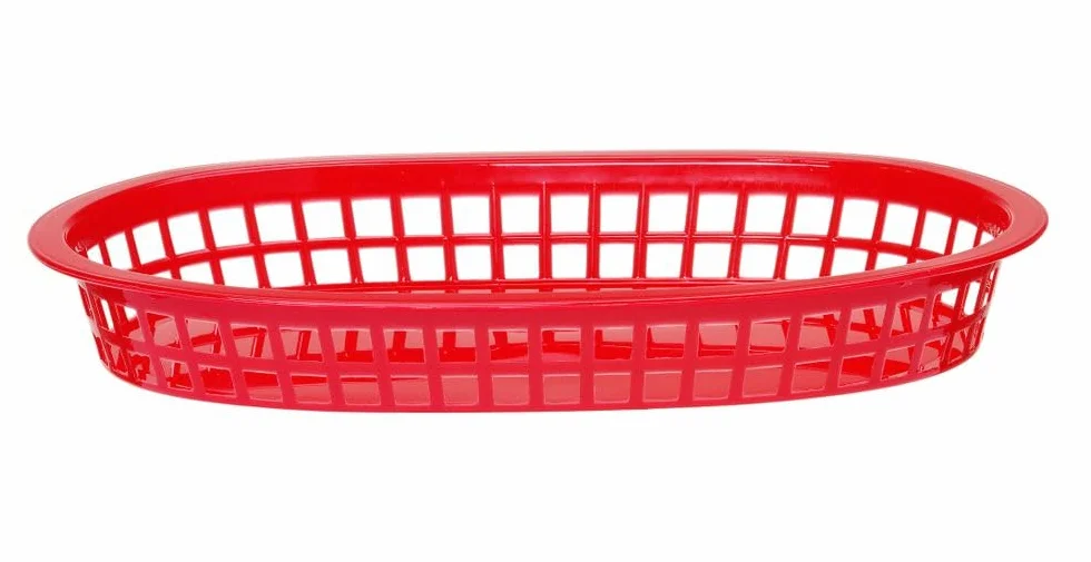HENDI Koszyk do serwowania, 6 sztuk, na przekąski i frytki, sztaplowane, kosze do fast foodów, koszyk na frytki, kosze do pieczywa, 272x175x(H)38mm, polipropylen, czerwony
