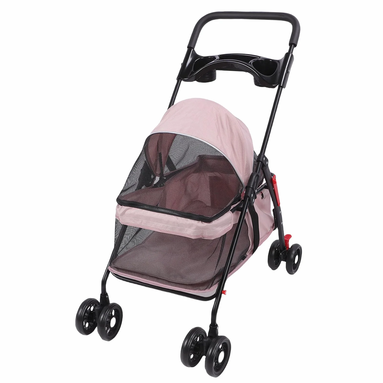 Pongnas Wózek dla Psa 4 Koła z Klatką, Stalową Ramą i Torbą do Przechowywania dla Małych i Średnich Psów
