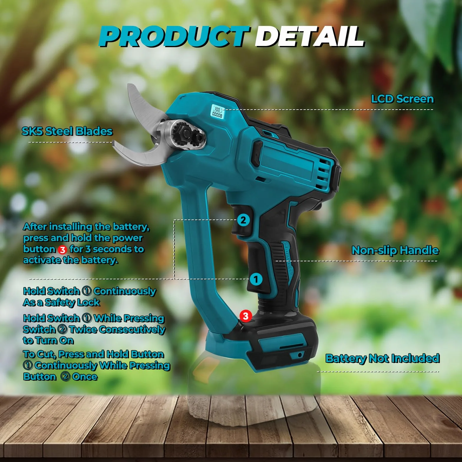 Akumulatorowe nożyce do gałęzi Makita 18 V, maks. 35 mm, 1000 W, bezszczotkowy silnik, nożyce do gałęzi, nożyce ogrodowe z licznikiem cięcia LCD, wyłącznik bezpieczeństwa dla ogrodników, hodowców
