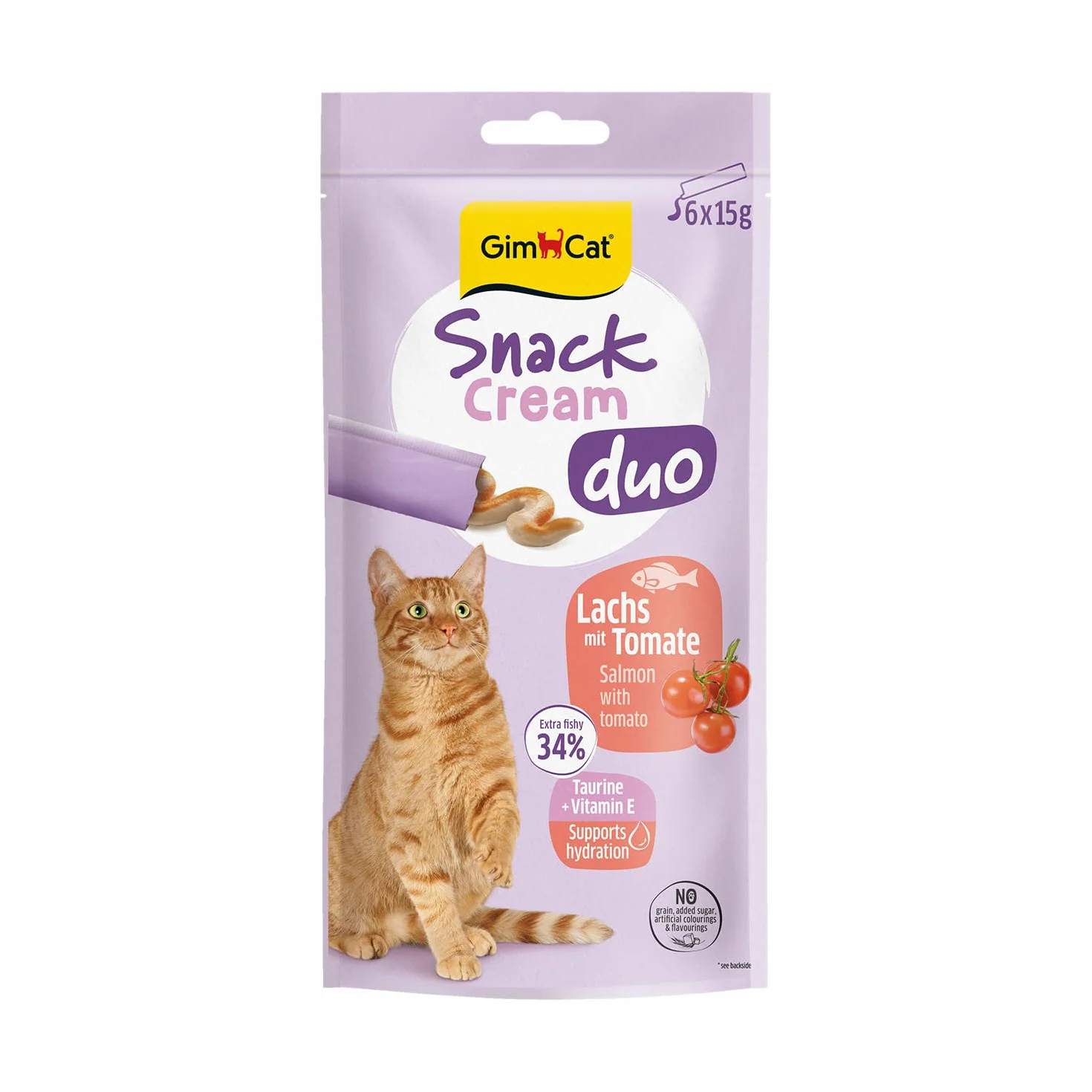 GimCat Snack Cream Duo łosoś i pomidor – krem na przekąski dla kotów – 6 sztuk (6 x 15 g)