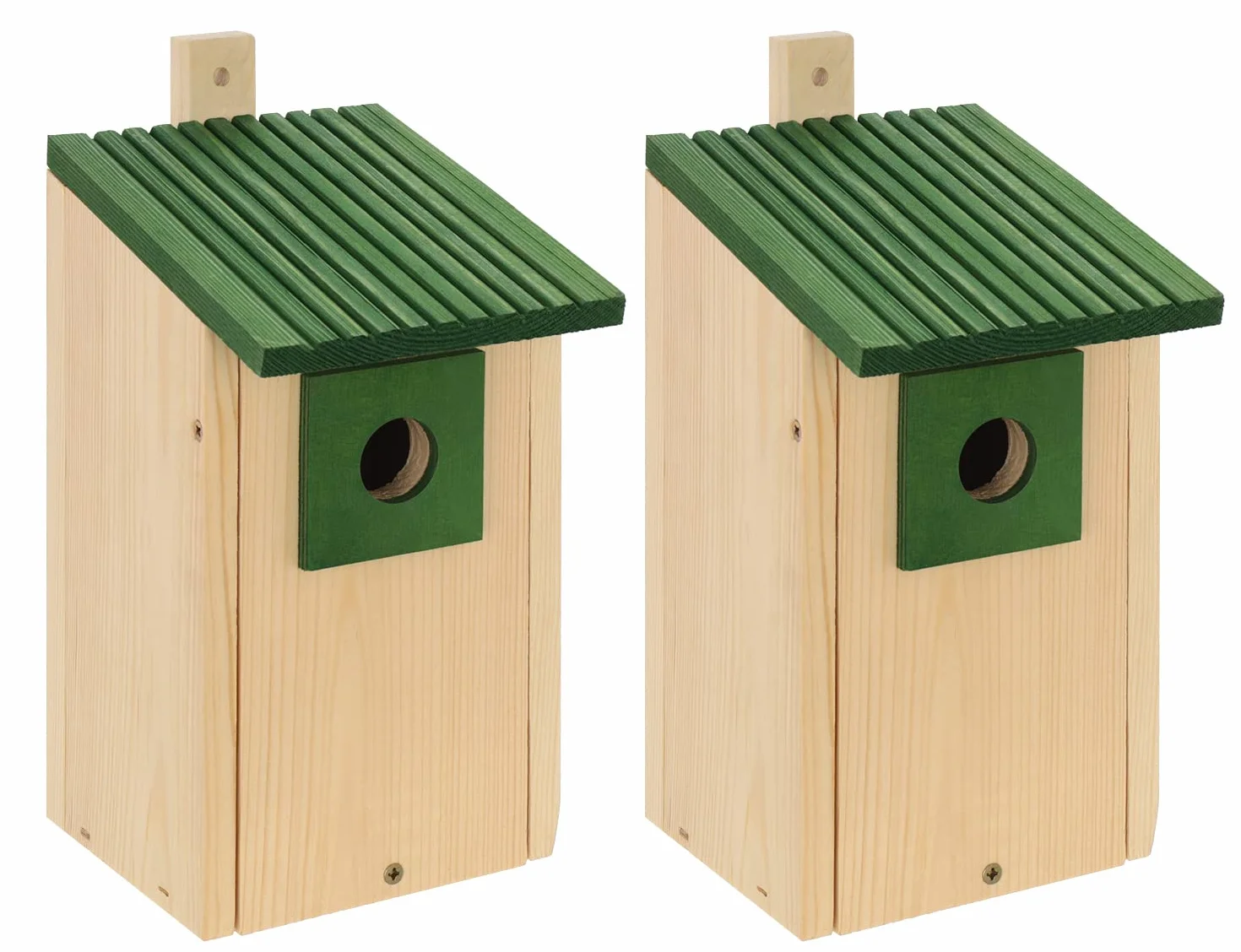2 x skrzynka lęgowa - zestaw drewnianych skrzynek lęgowych, domek dla ptaków, z naturalnego drewna, odporna na warunki atmosferyczne, konstrukcja z litego drewna, naturalne drewno + zielony, B20-NZx2
