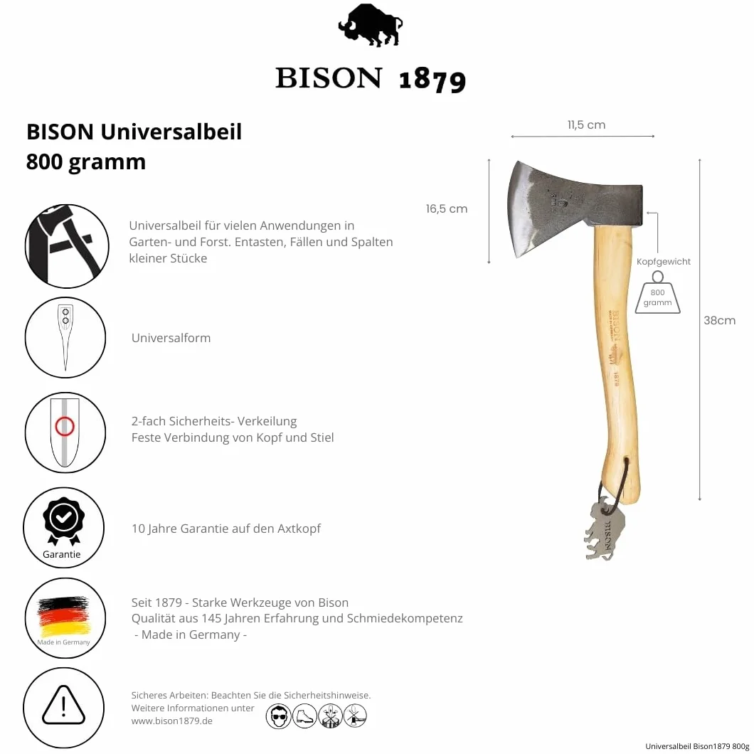 Bison 1879 Siekiera uniwersalna 800 g, HY 380 mm - idealna równowaga między zwrotnością a siłą uderzenia
