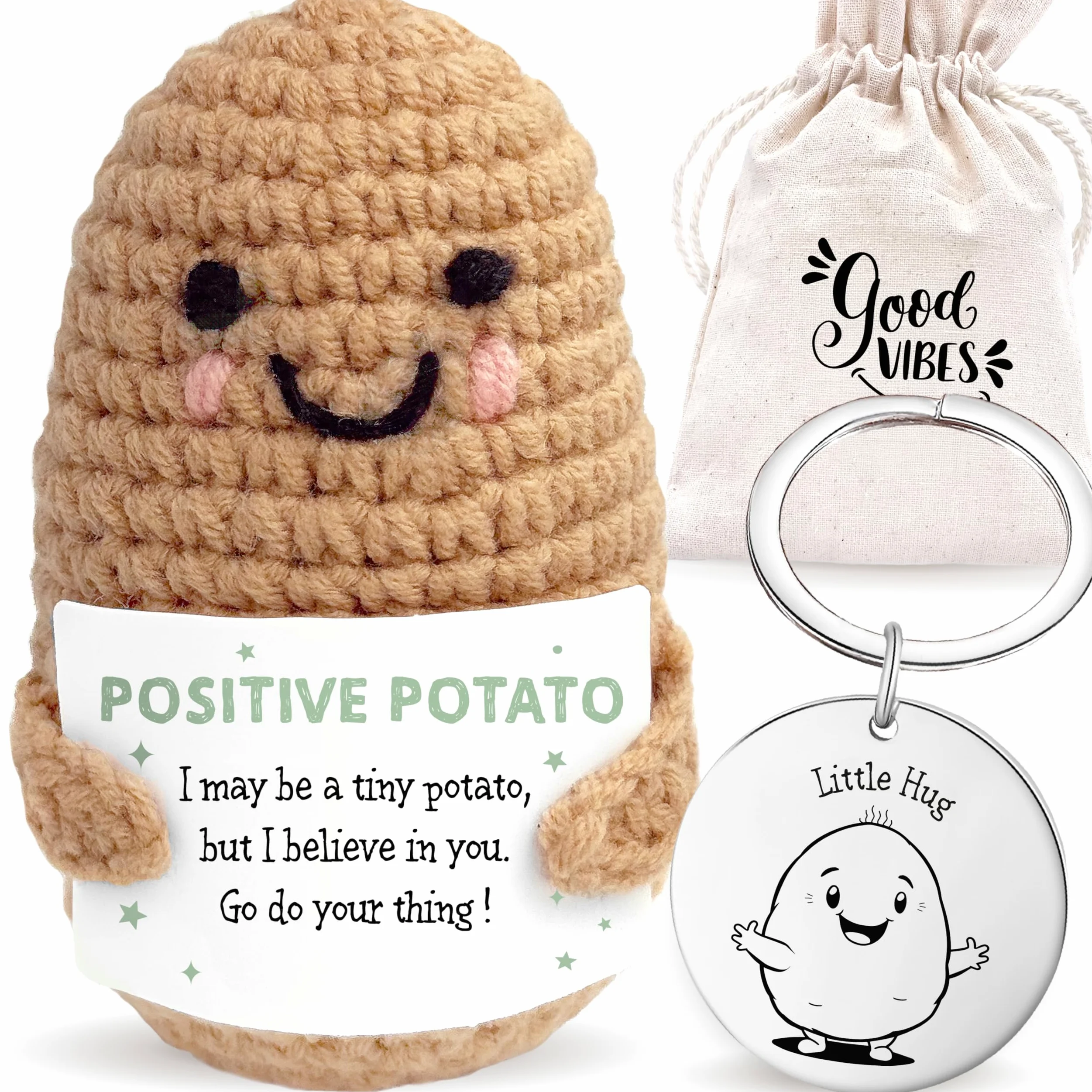 LOViLEE Pozytywne ziemniaki Pete w zestawie upominkowym – pozytywne ziemniaki w zestawie z woreczkiem na prezent i Pocket Hug – talizman na szczęście egzamin, "Du schaffst das Geschenk", prezent dla