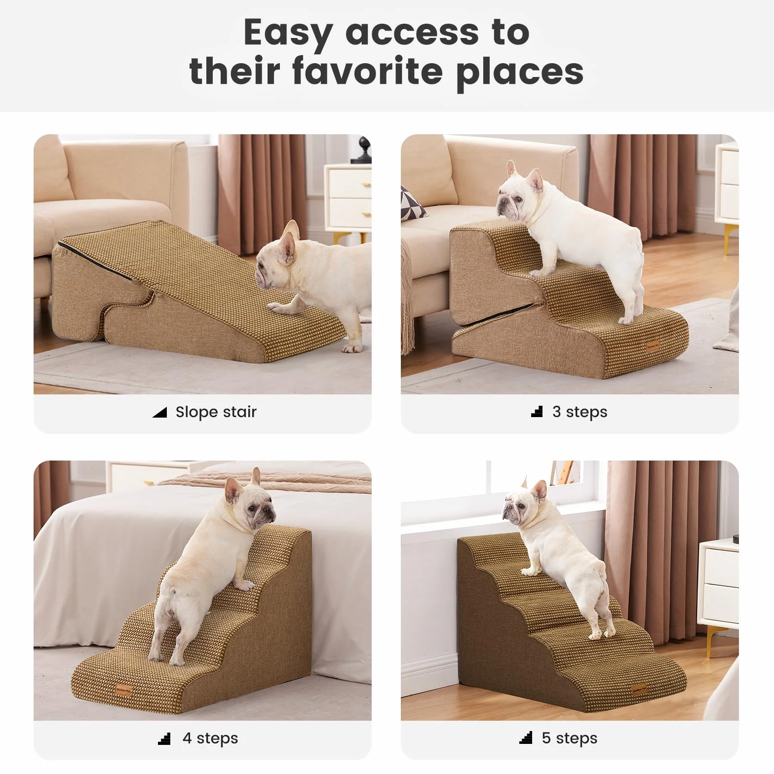 Gardner Pet Schody dla małych psów 35/42 cm, schody dla zwierząt domowych, 3 stopnie, rampa dla psów z gęstej pianki z antypoślizgowym, wodoodpornym pokrowcem materiałowym, na łóżko, sofę, kanapę i